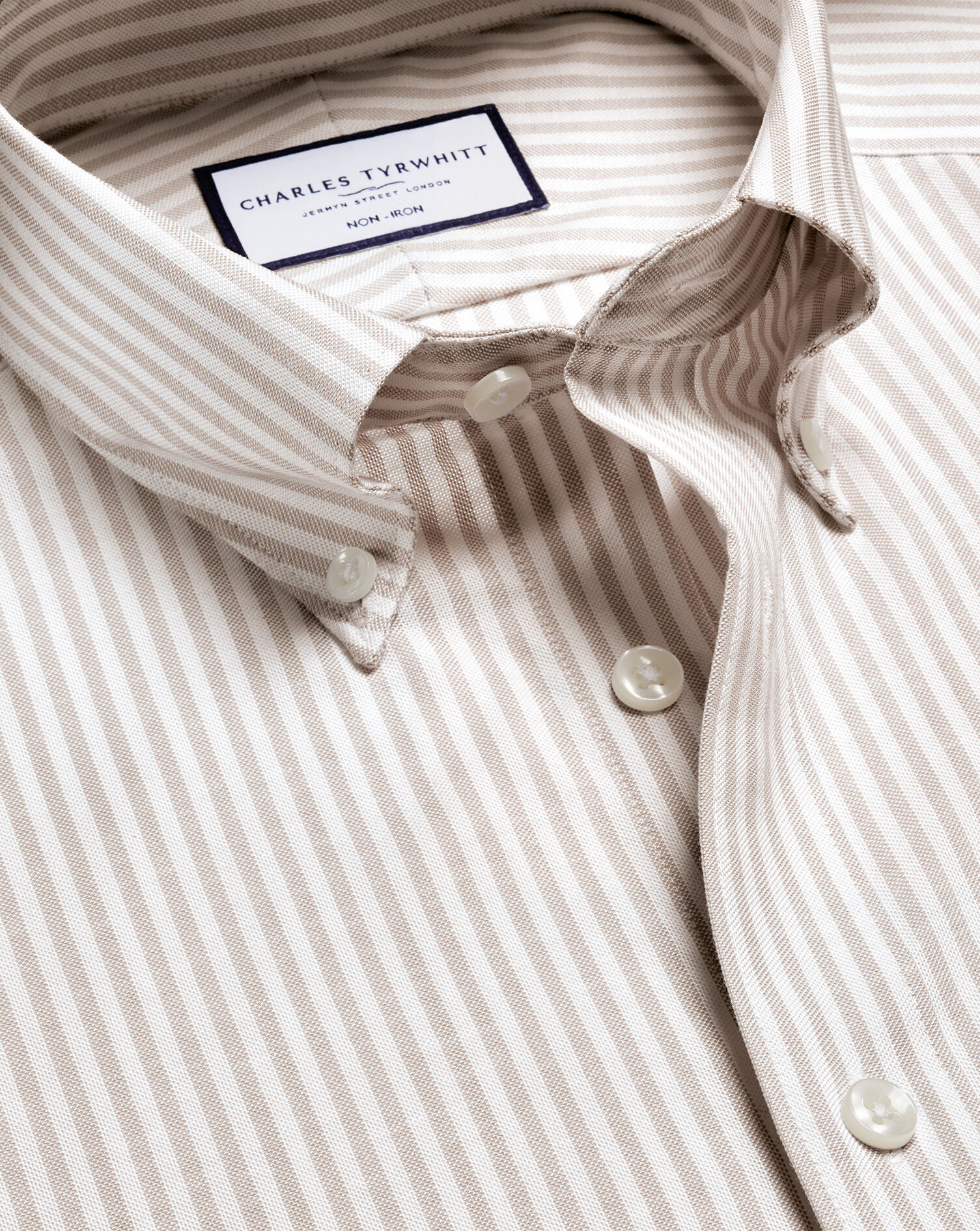 Non-Iron Stretch Oxford Stripe Shirt - Taupe