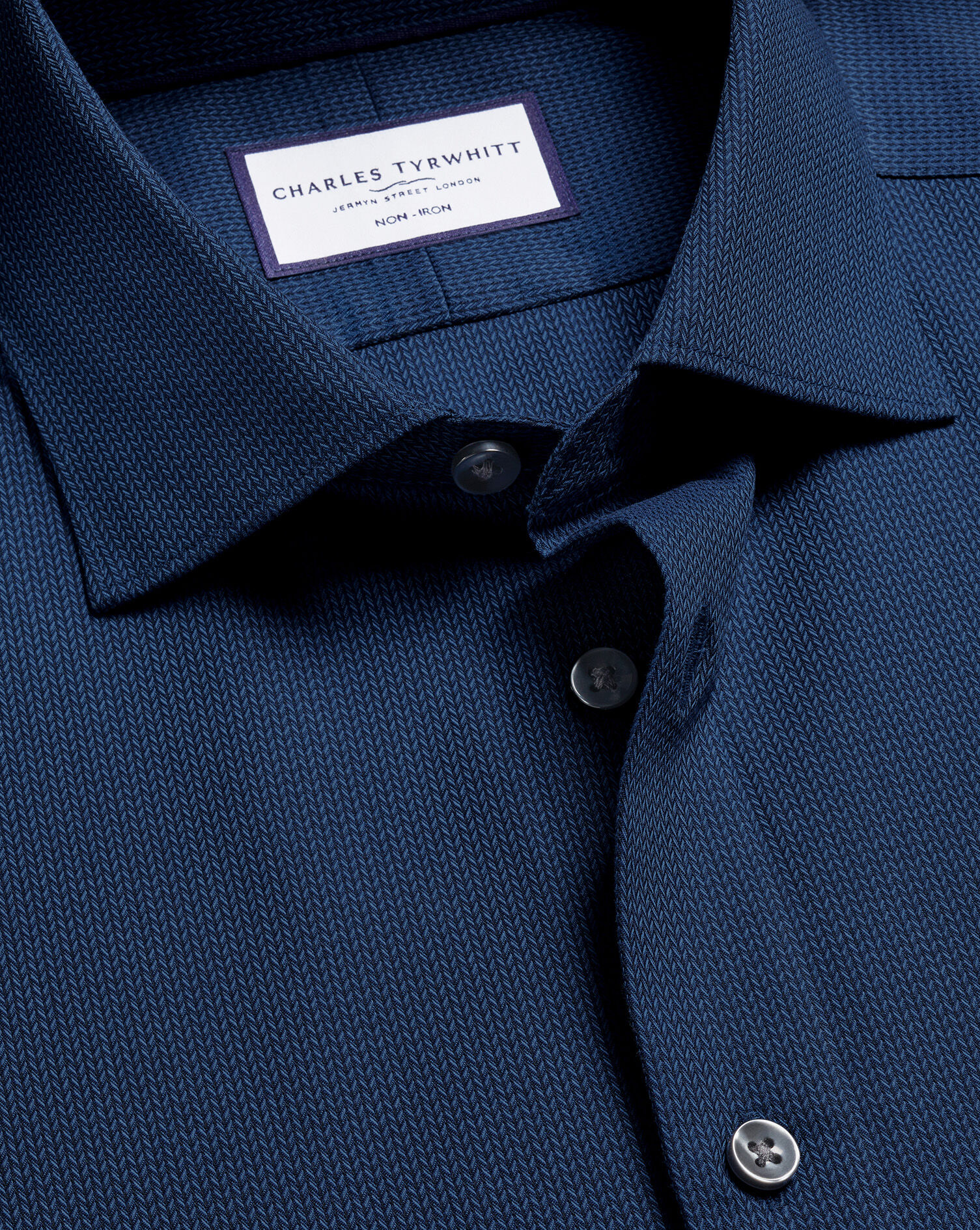 Non-Iron Stretch Chevron Texture Shirt - Denim Blue