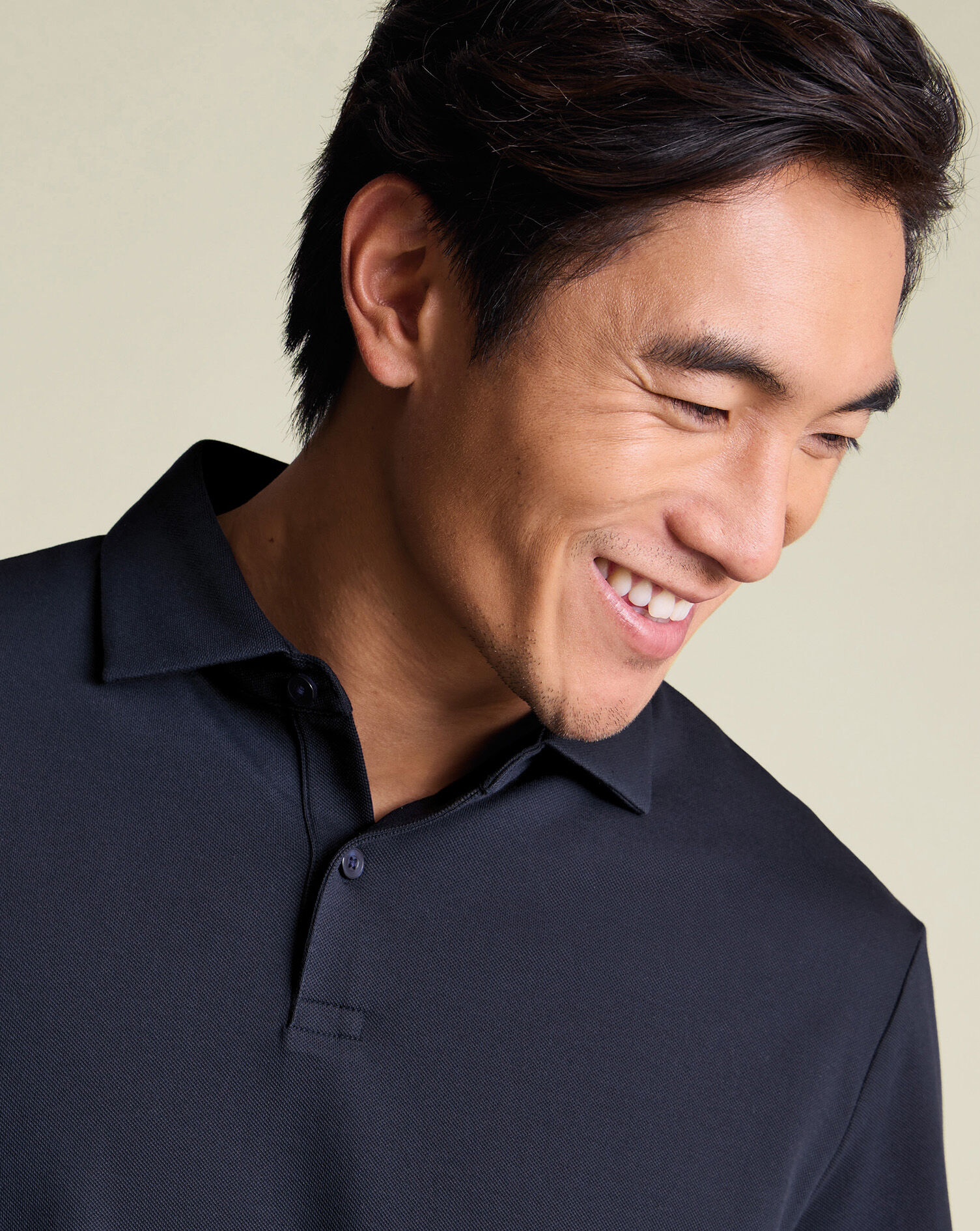 Long Sleeve Smart Pique Polo - Navy