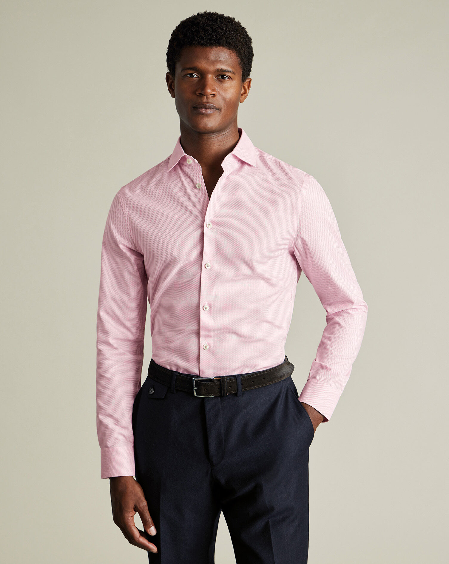 Non-Iron Stretch Texture Line Shirt - Pink