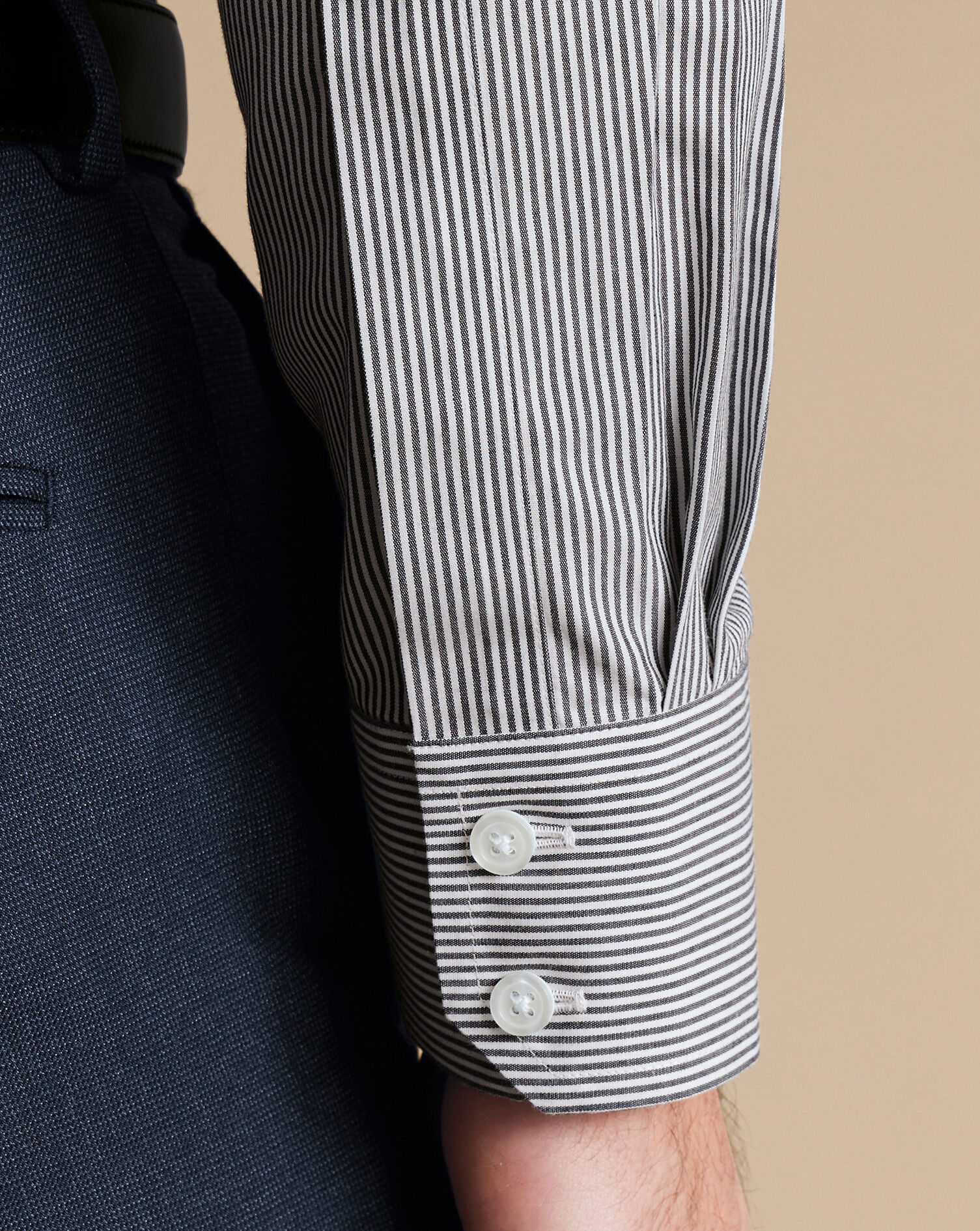 Spread Collar Non-Iron Poplin Bengal Stripe Shirt - Black