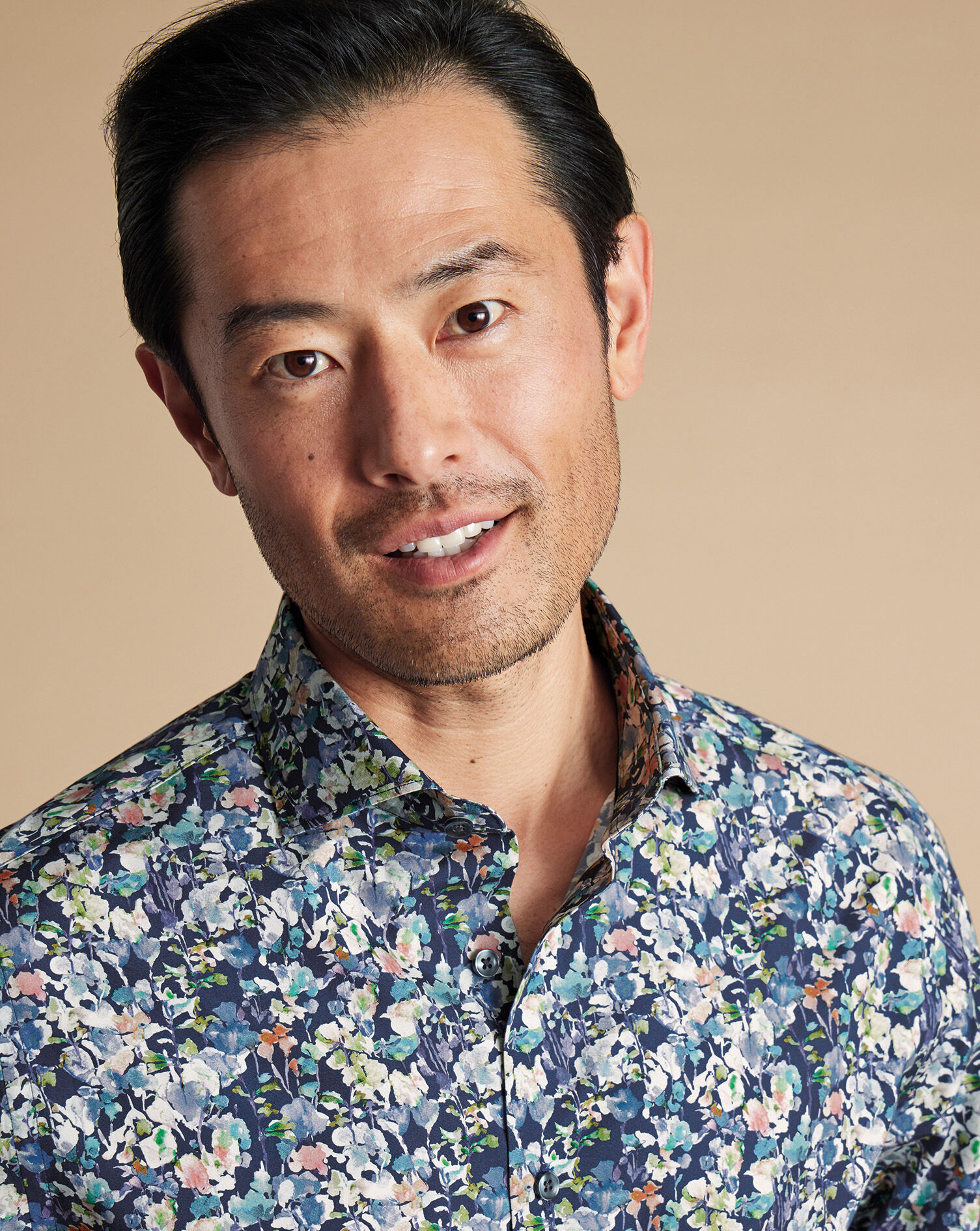 Made with Liberty Fabric Semi-Spread Floral Shirt - Ink Blue