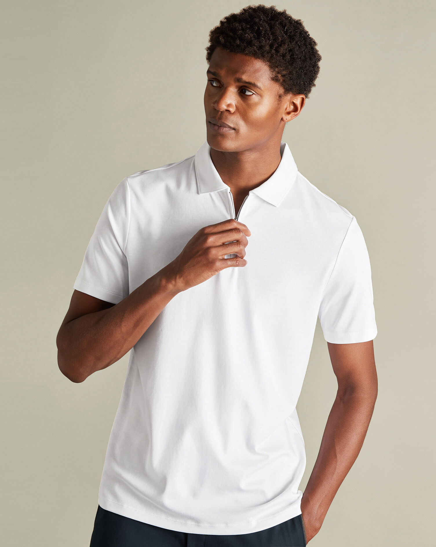 Zip-Neck Jersey Polo - White
