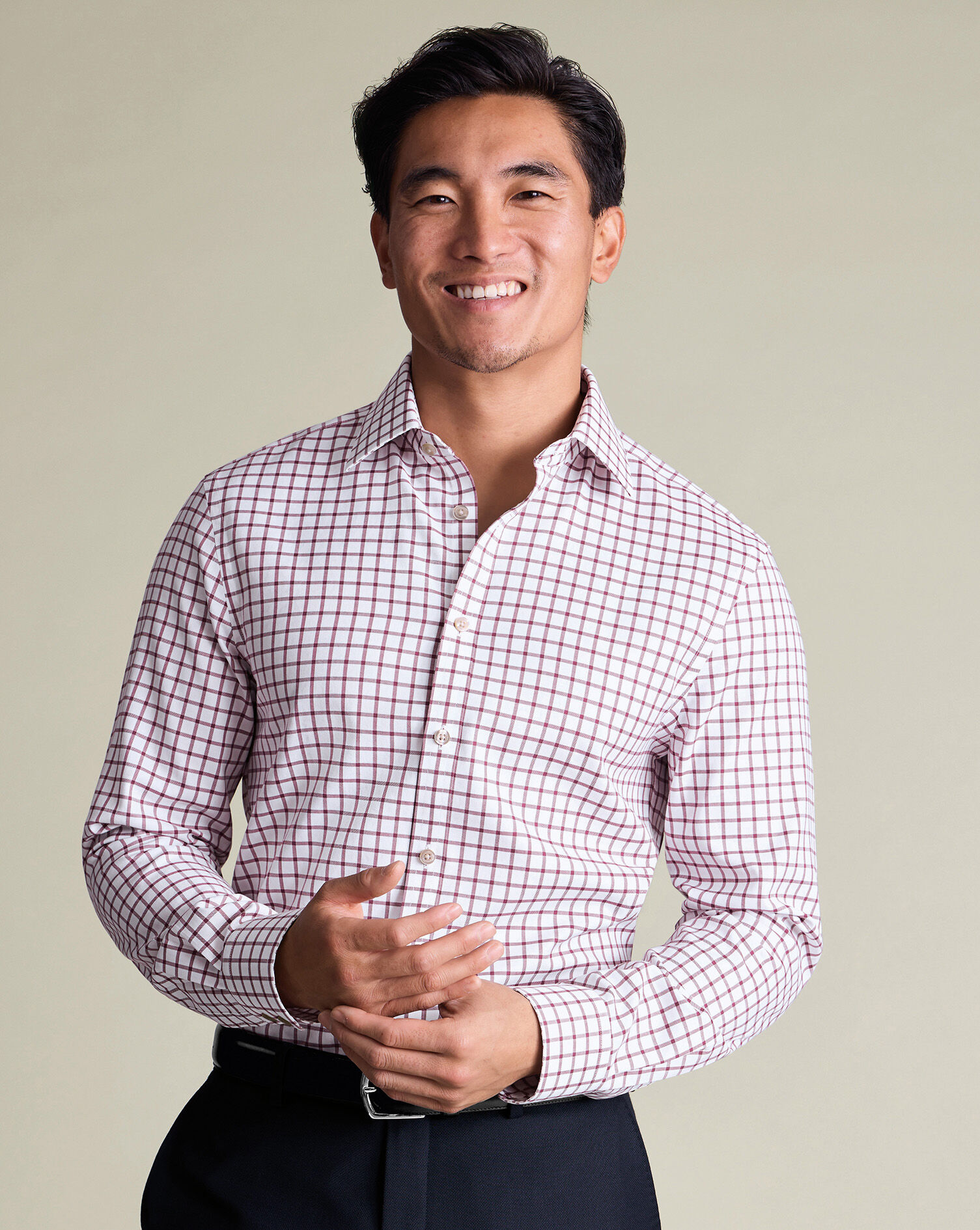 Non-Iron Twill Check Shirt - Dark Pink