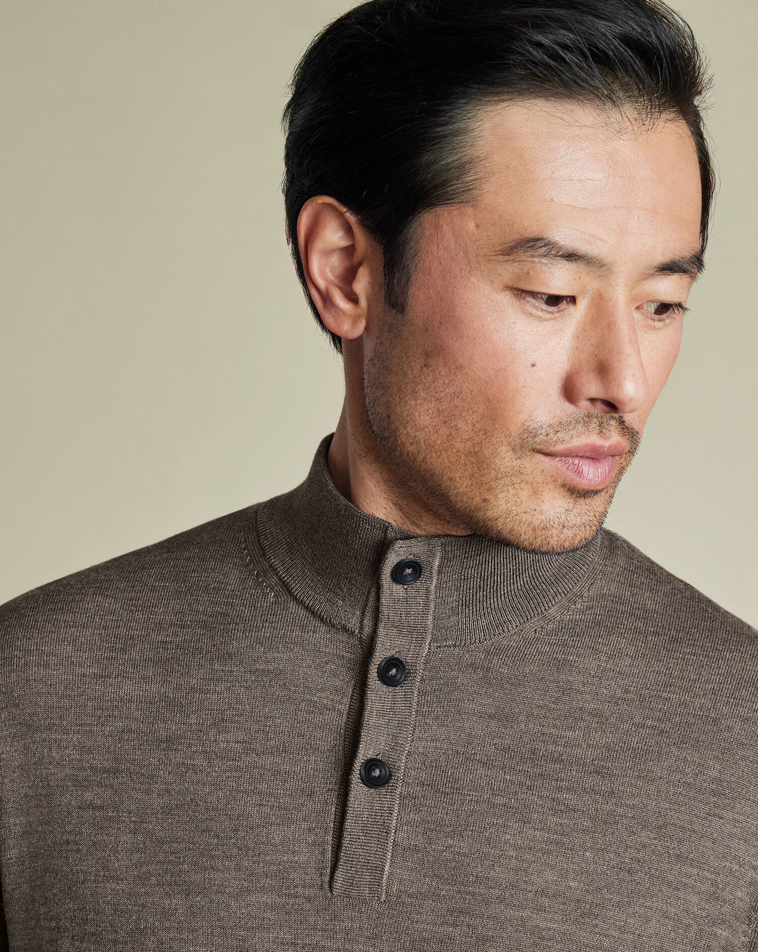 Merino Button Neck Sweater - Mocha