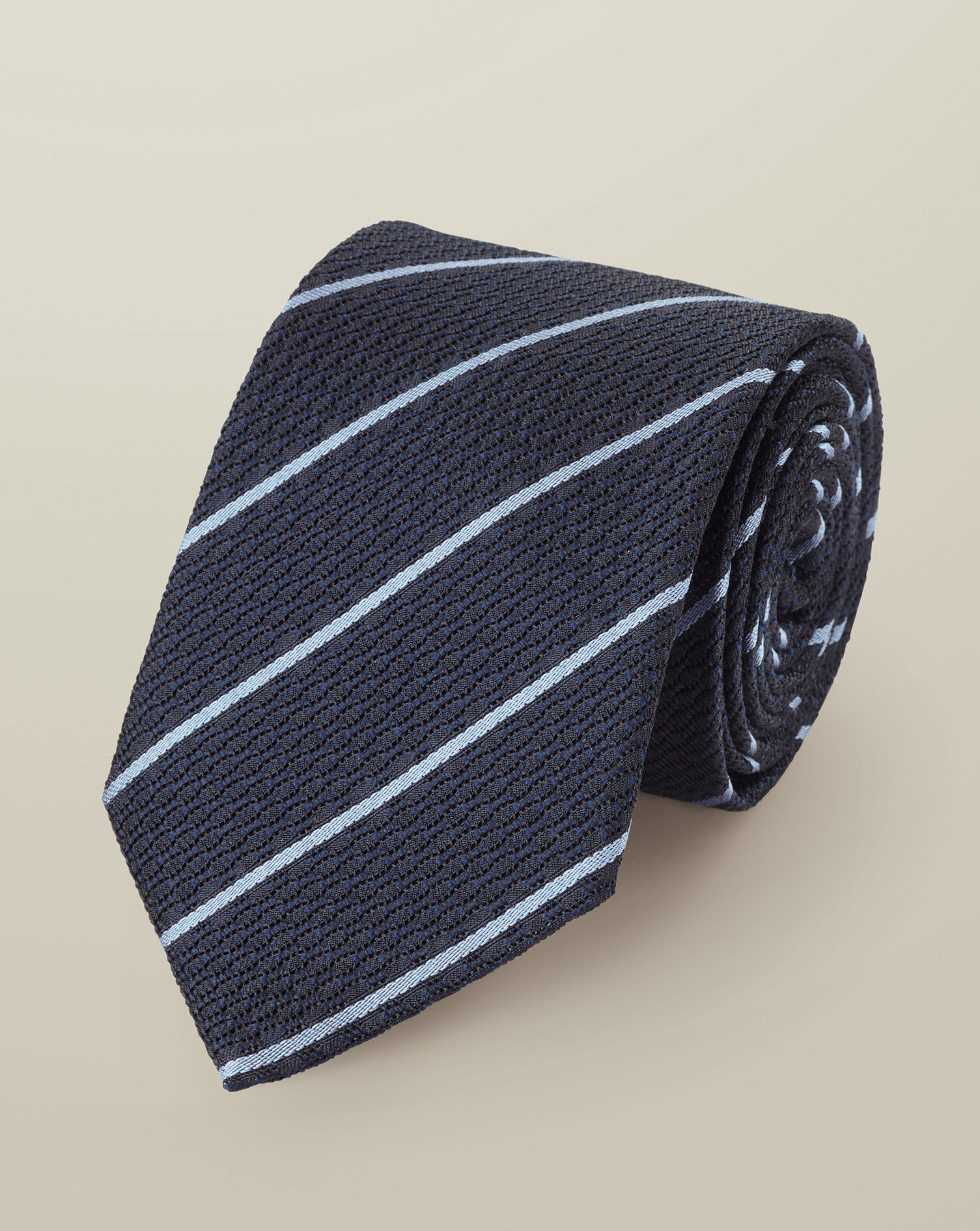 Silk Grenadine Stripe Tie - Navy & Sky Blue