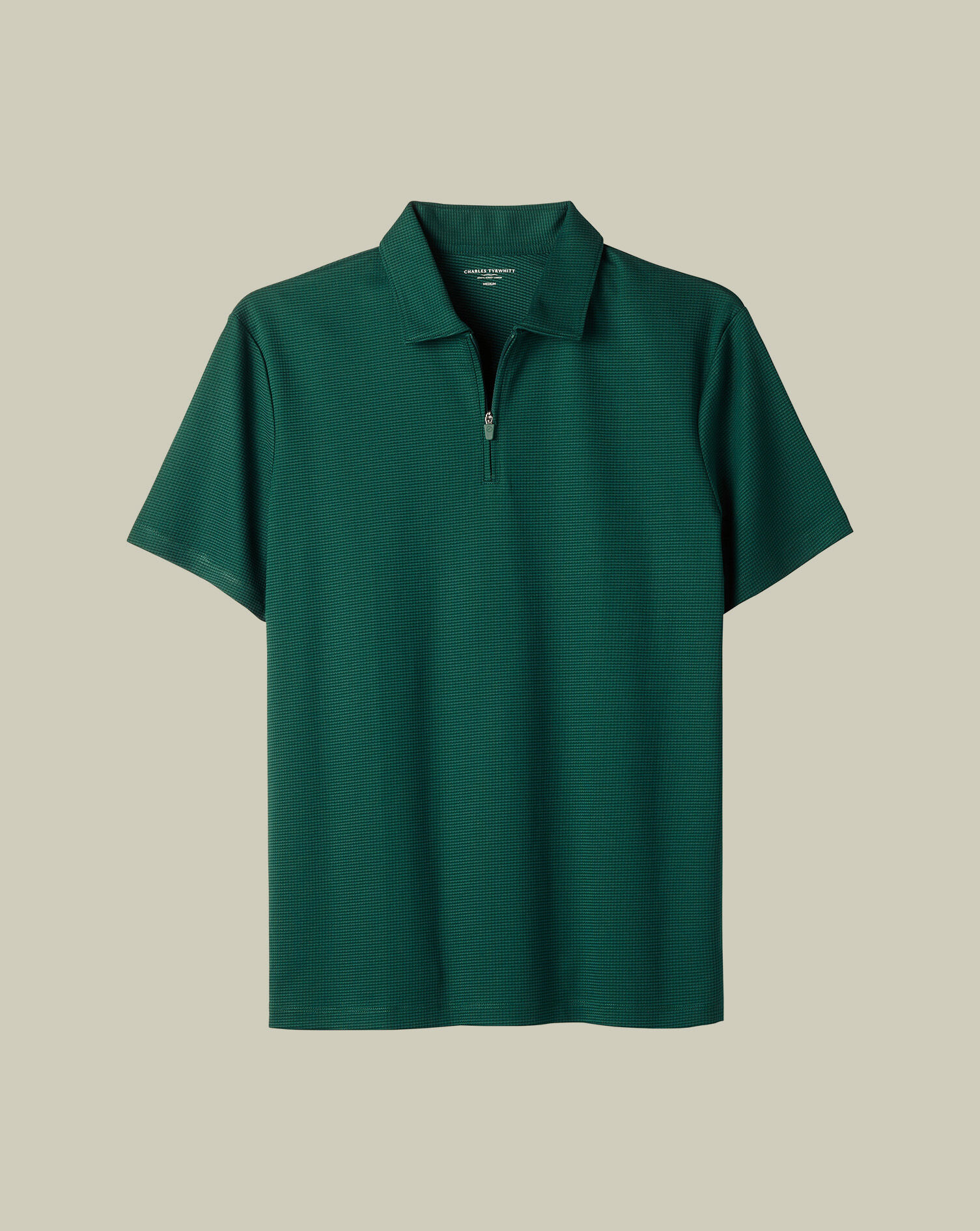 Performance Textured Zip-Neck Polo - Dark Green