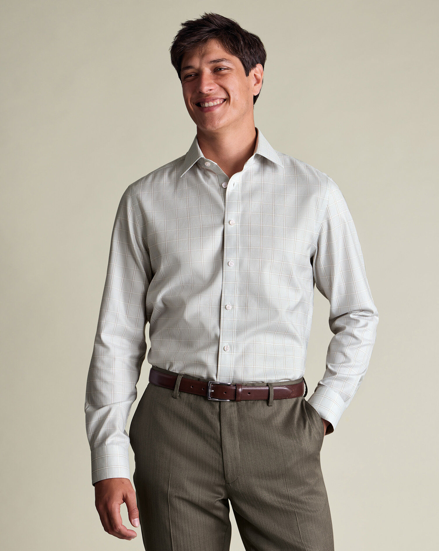 Non-Iron Twill Prince of Wales Check Shirt - Silver Gray