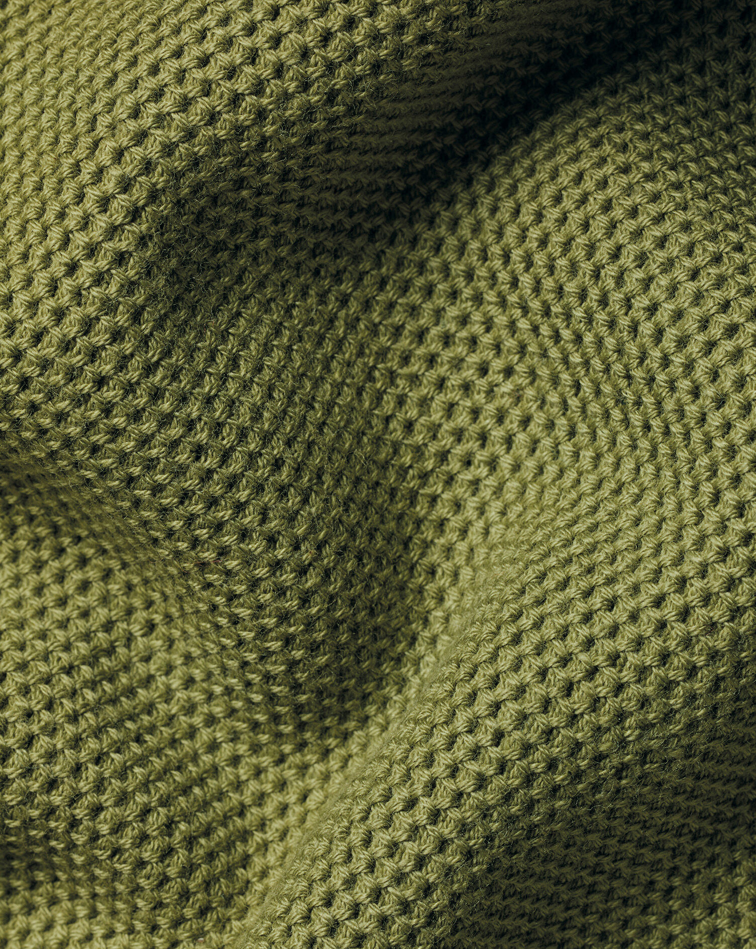Honeycomb Cotton Quarter Zip Sweater - Moss Green