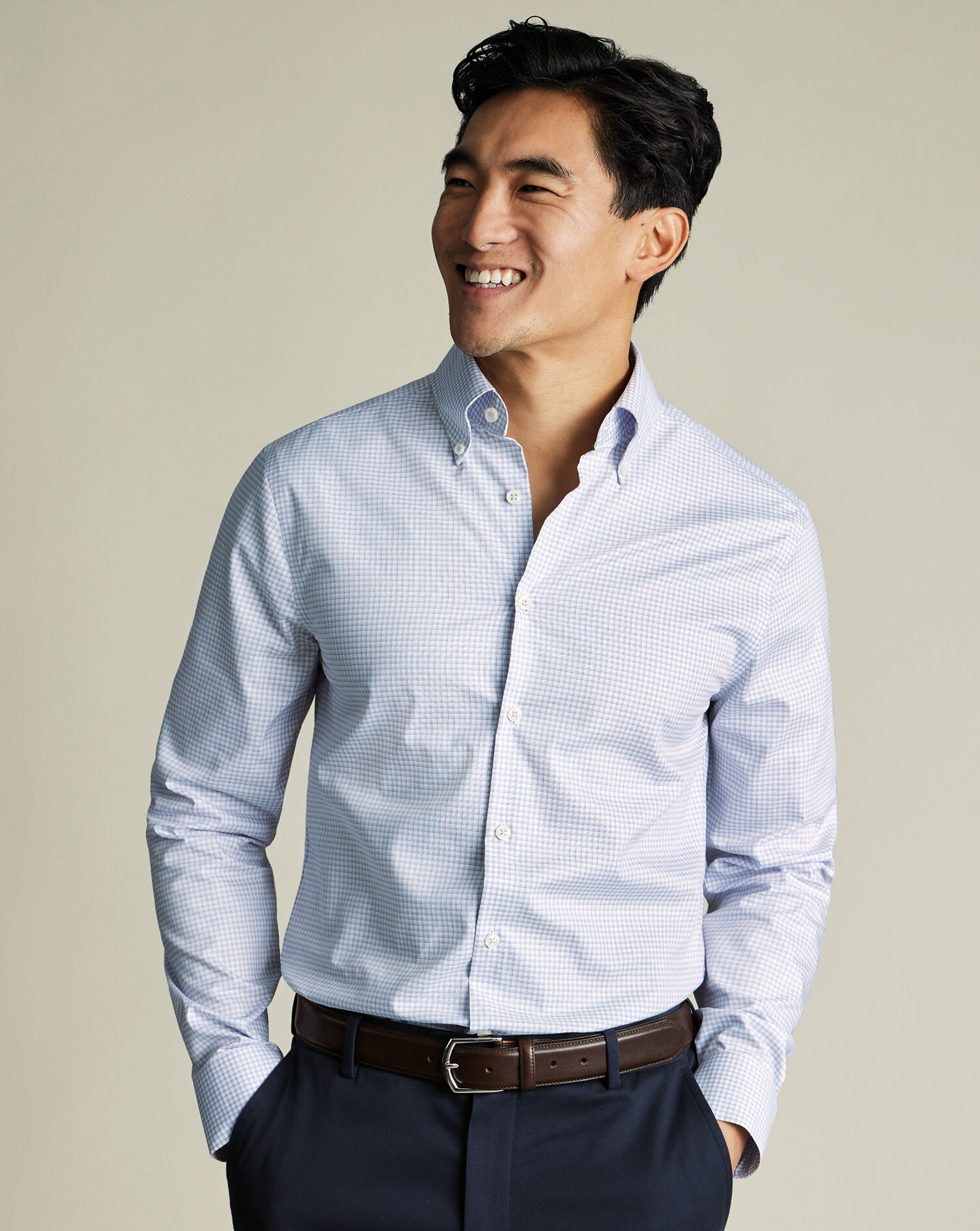 Button-Down Non-Iron Oxford Check Shirt - Blue & Red