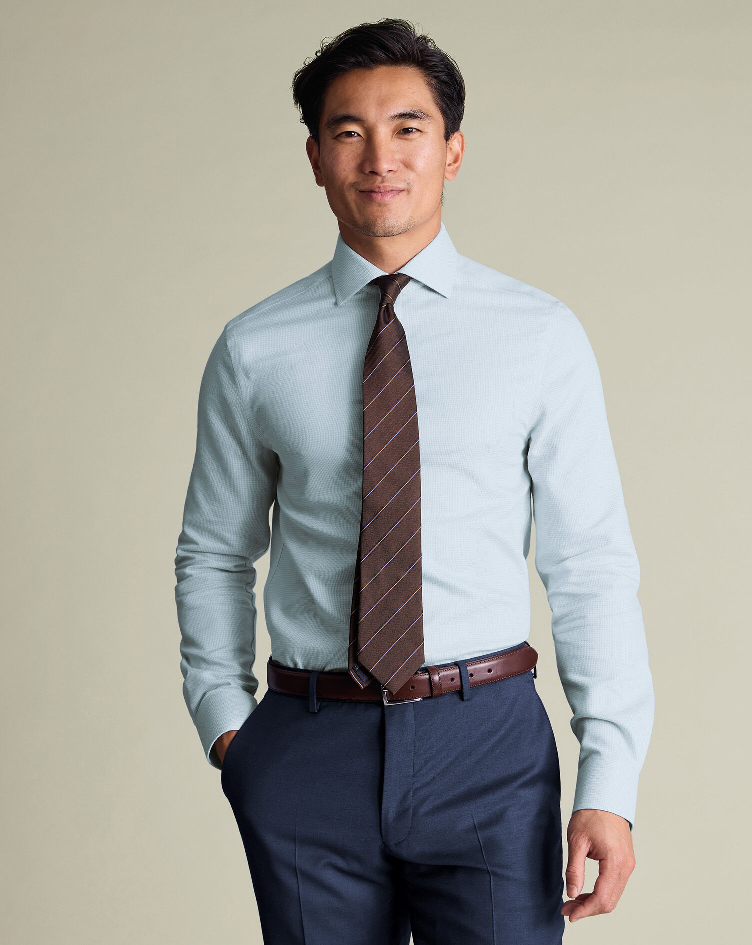 Non-Iron Stretch Burlington Weave Shirt - Aqua Green