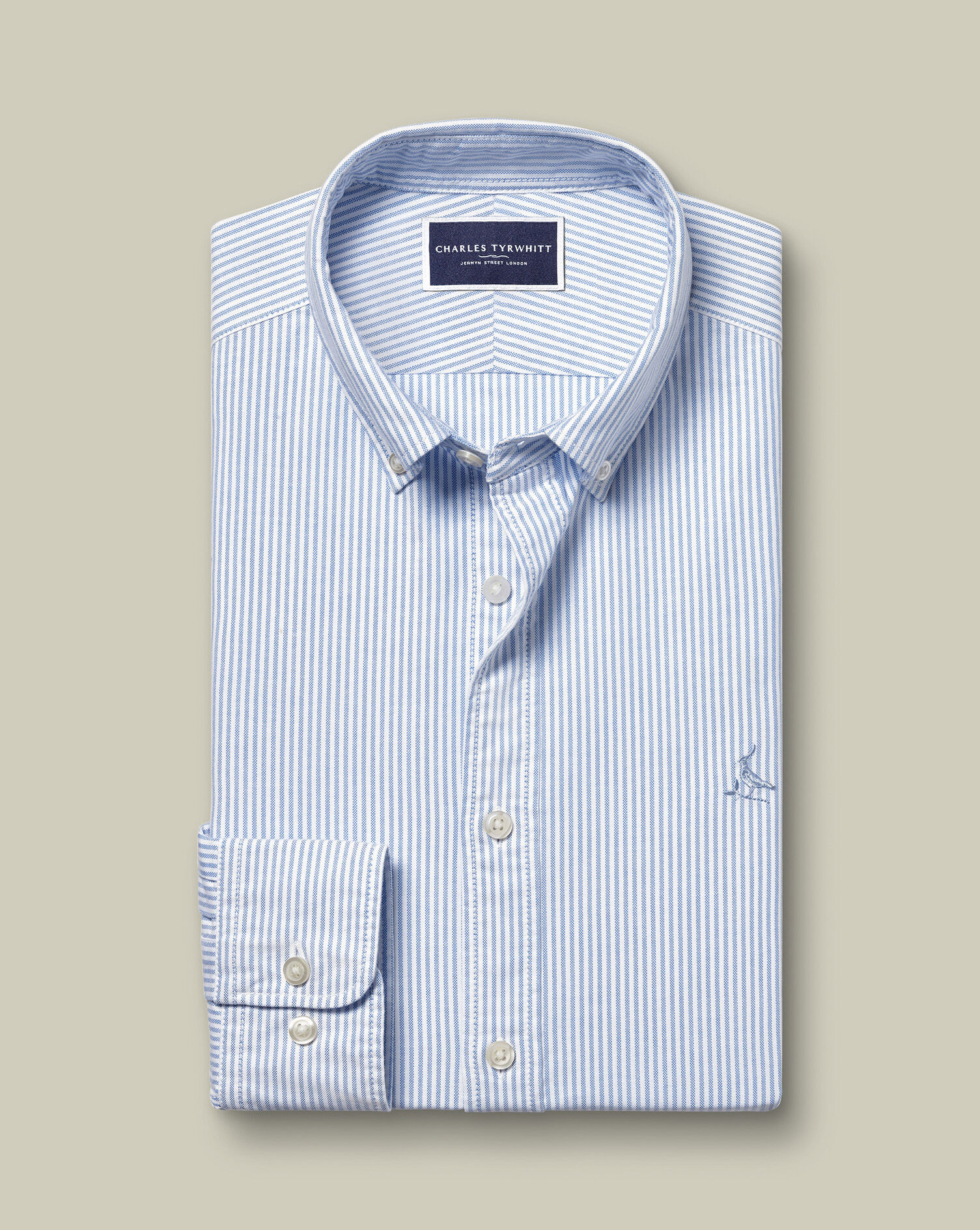 Stretch Washed Oxford Stripe Shirt - Ocean Blue