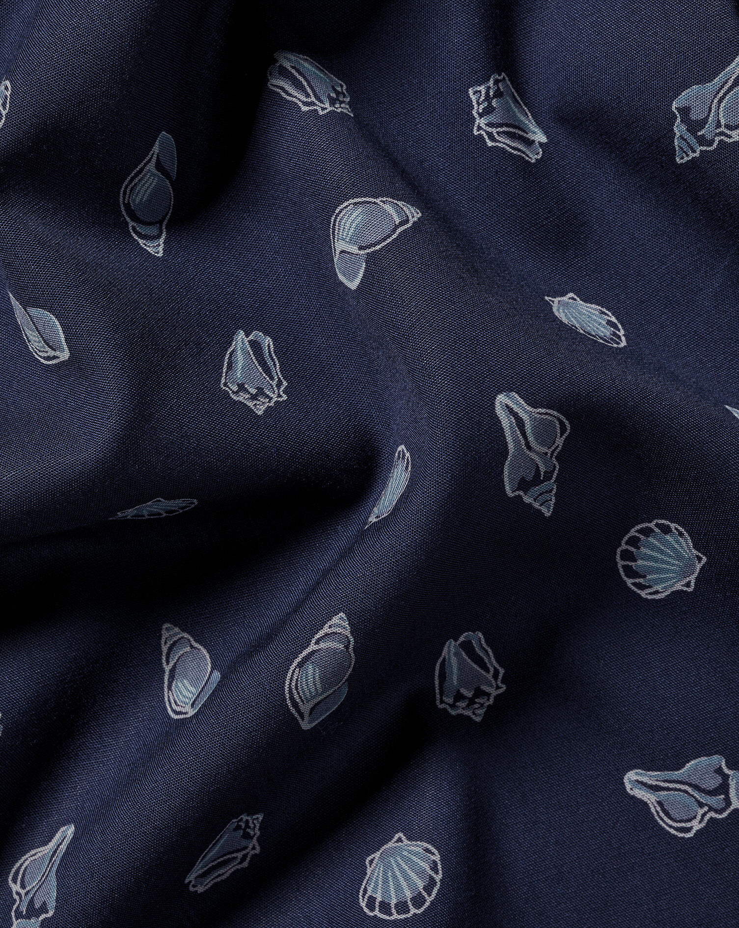 Non-Iron Poplin Shell Print Short Sleeve Shirt - Ink Blue