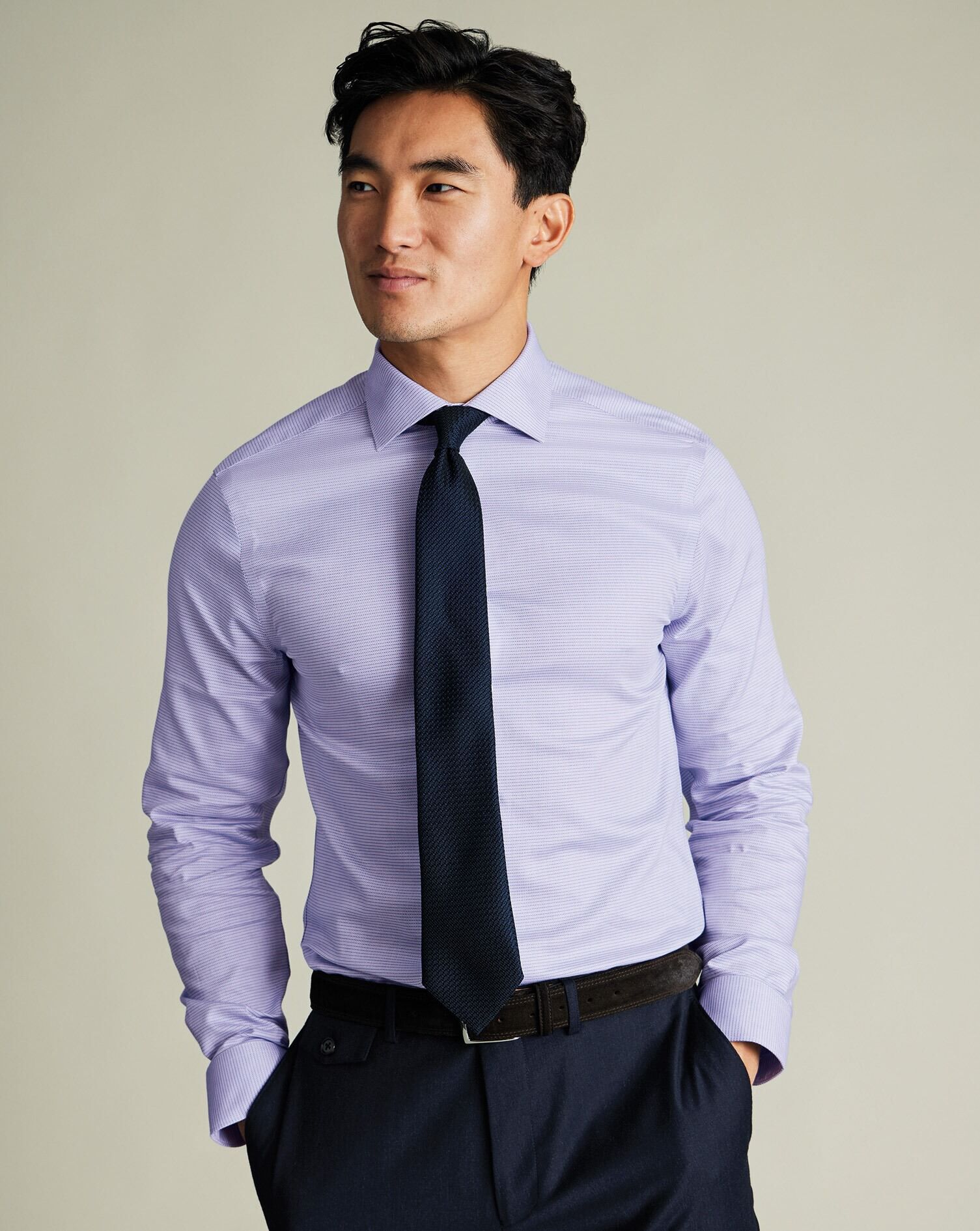 Non-Iron Stretch Texture Circle Shirt - Lilac