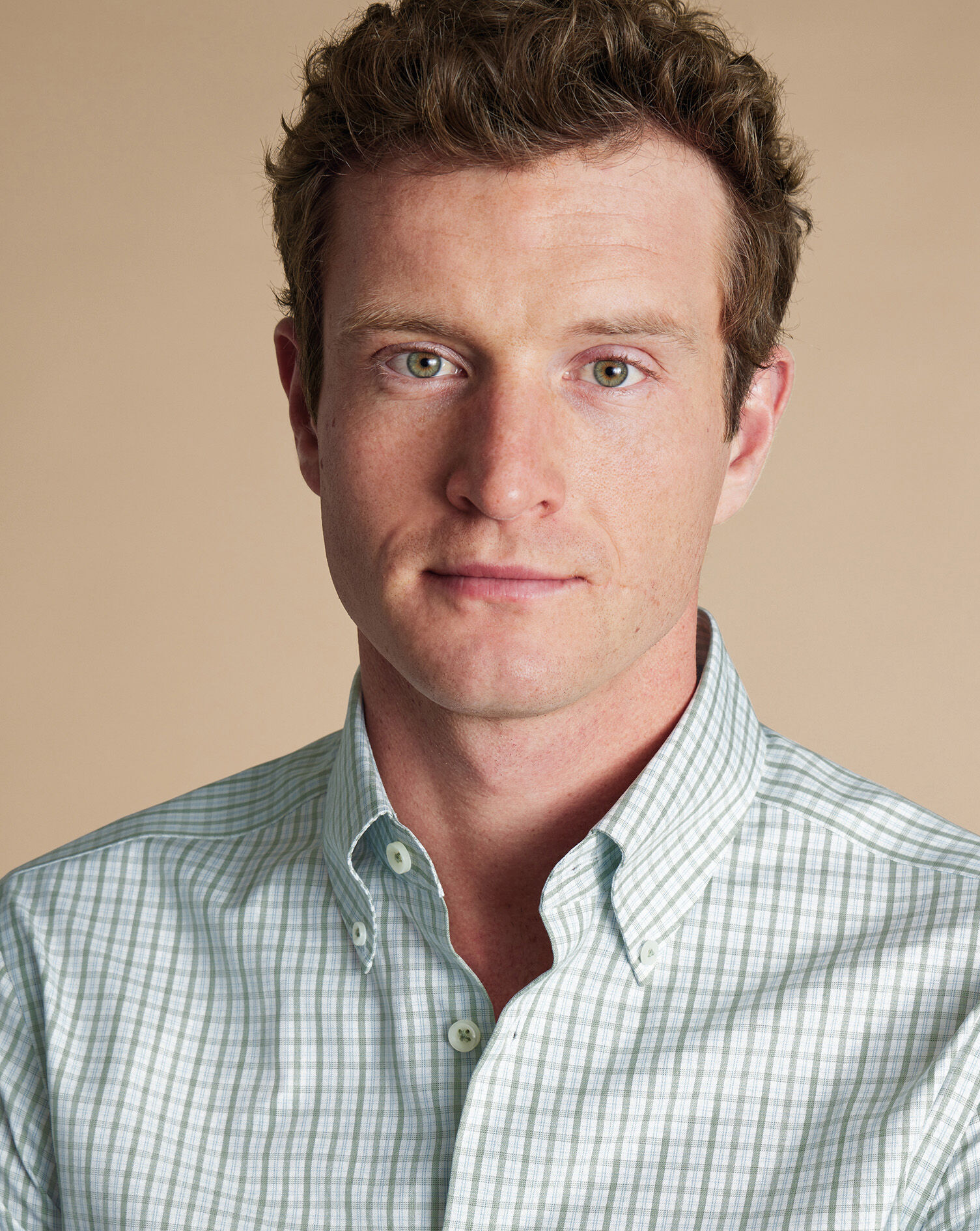 Button-Down Collar Non-Iron Grid Check Oxford Shirt - Sage Green