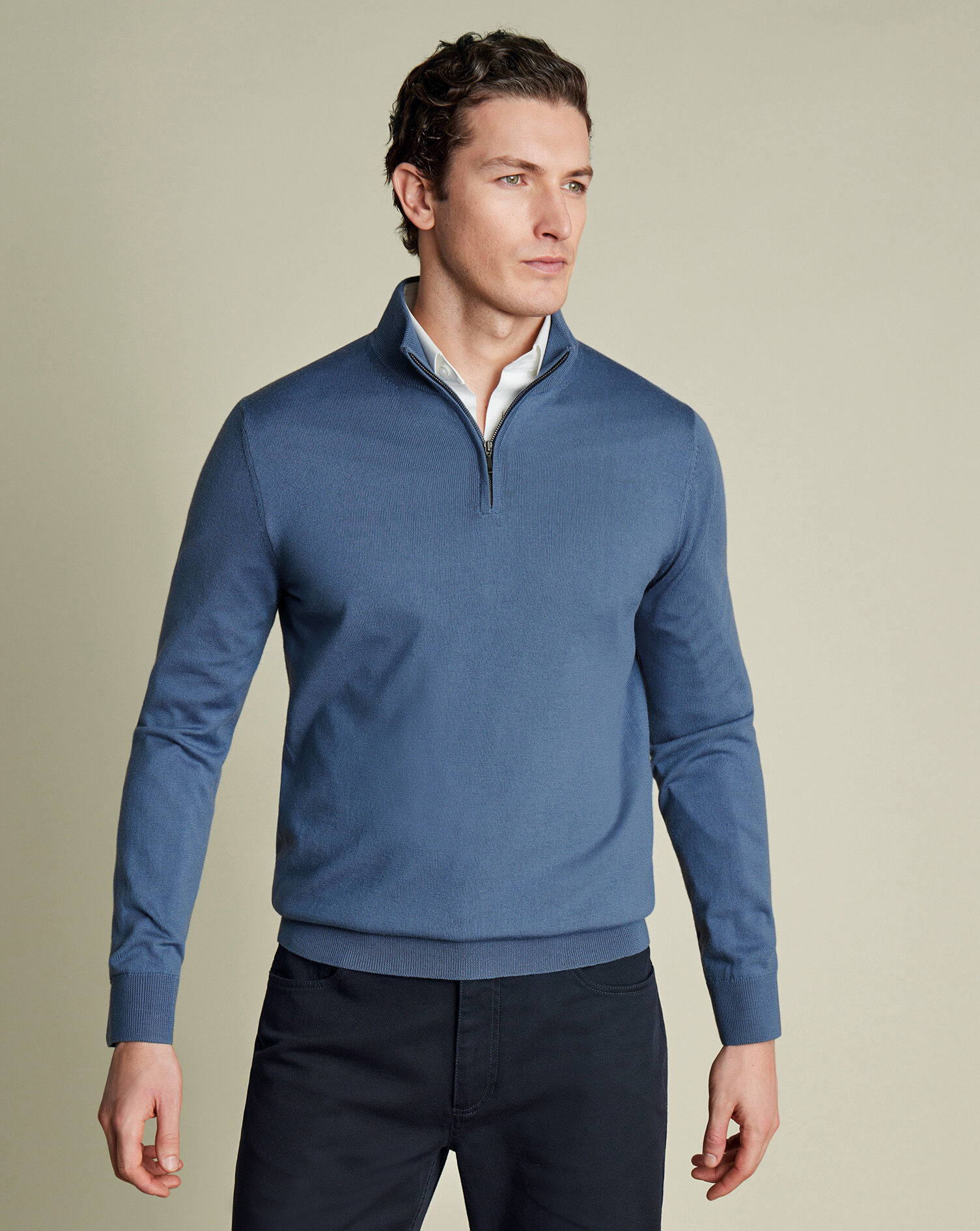 Merino Quarter Zip Sweater - Steel Blue