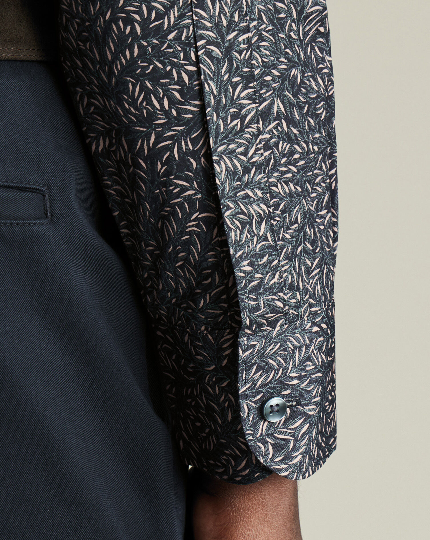 Made with Liberty Fabric Leaf Shirt - Navy Blue
