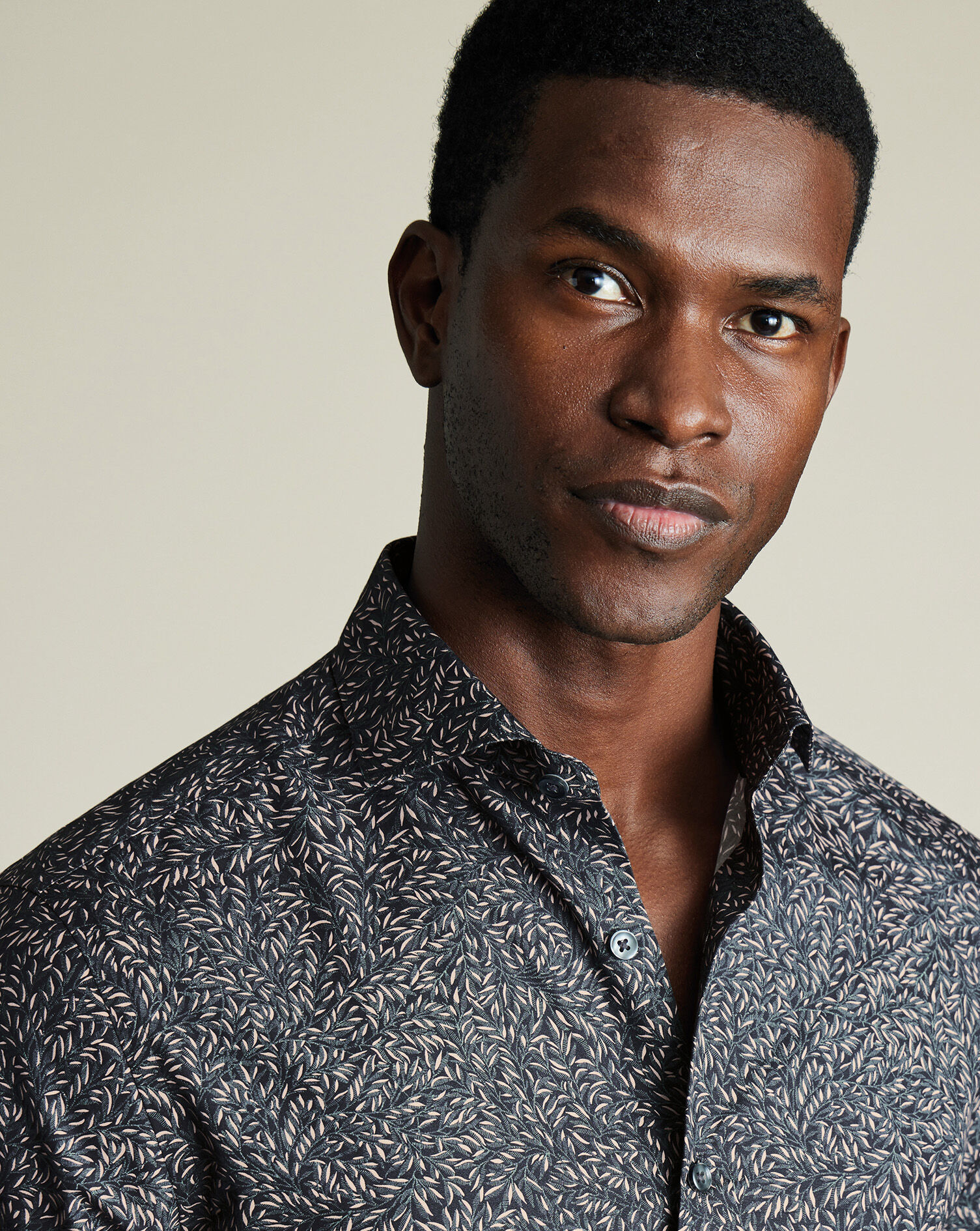 Made with Liberty Fabric Leaf Shirt - Navy Blue