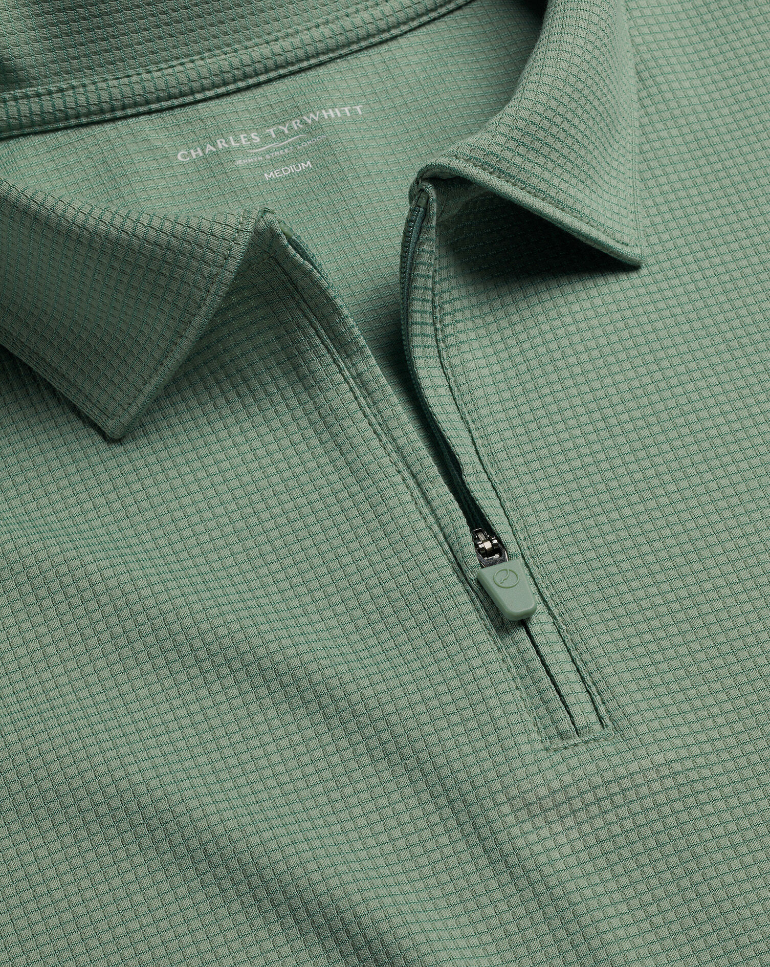 Performance Textured Zip-Neck Polo - Green