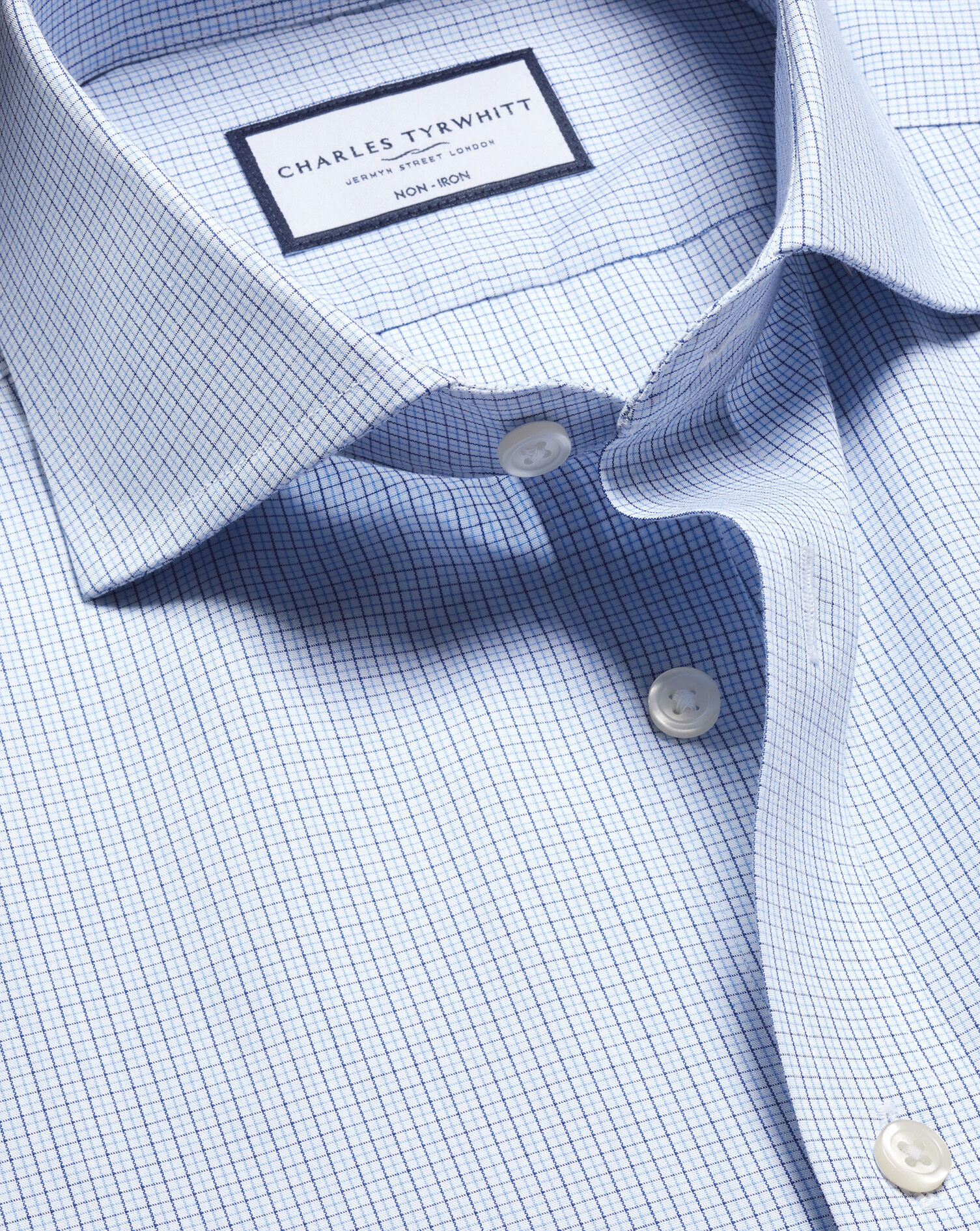 Non-Iron Poplin Check Shirt - Cobalt Blue