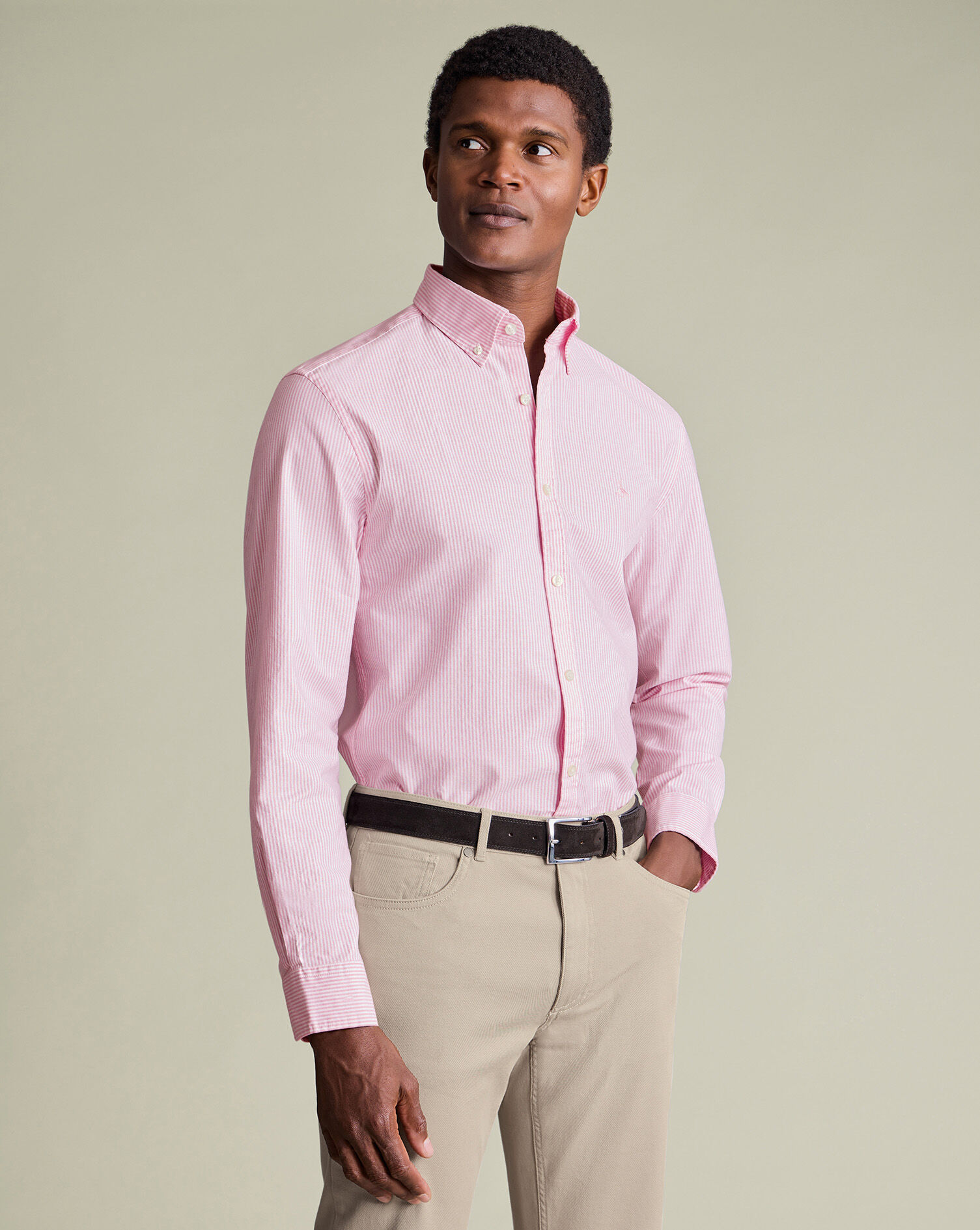 Stretch Washed Oxford Stripe Shirt - Pink