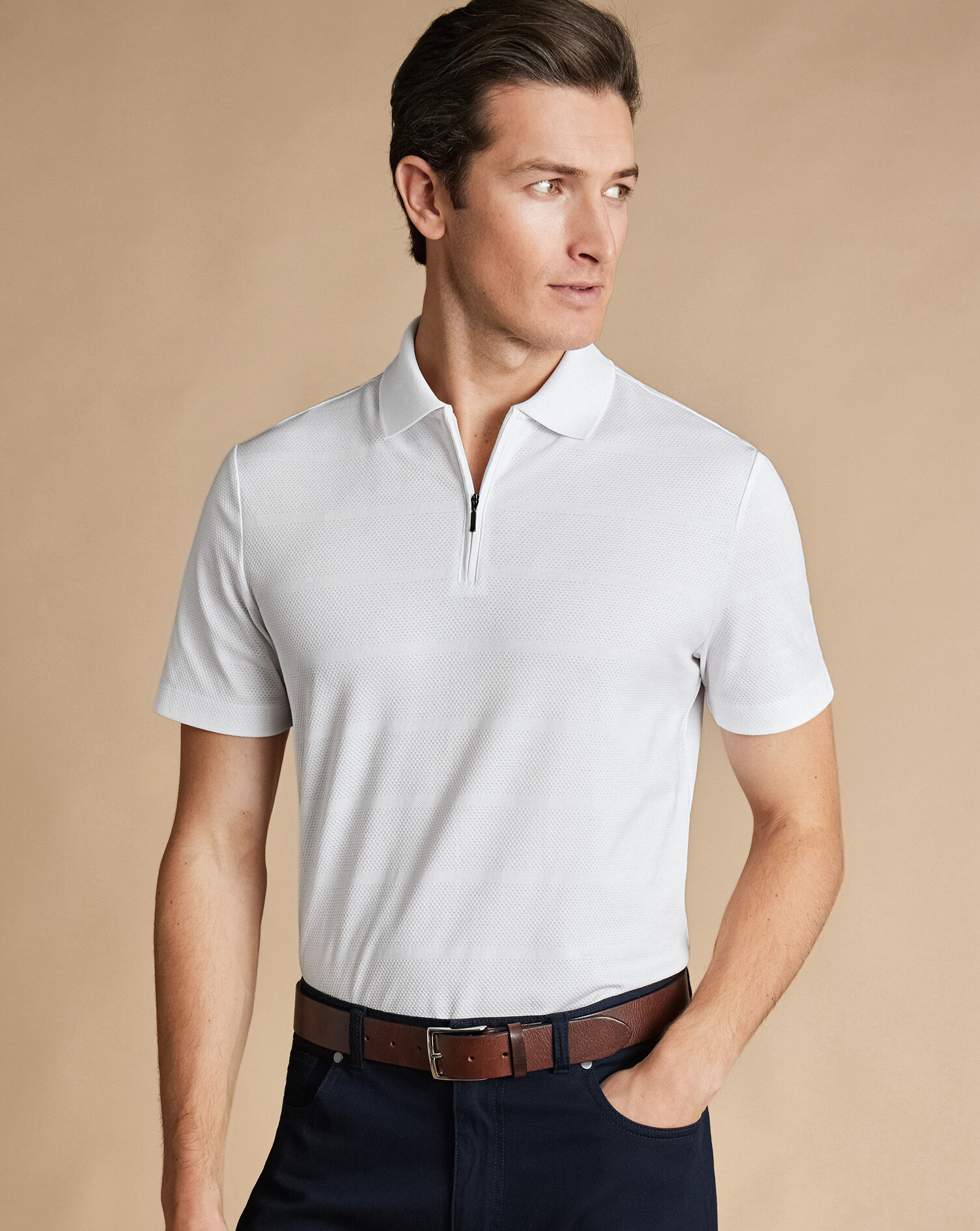 Performance Textured Stripe Polo - White