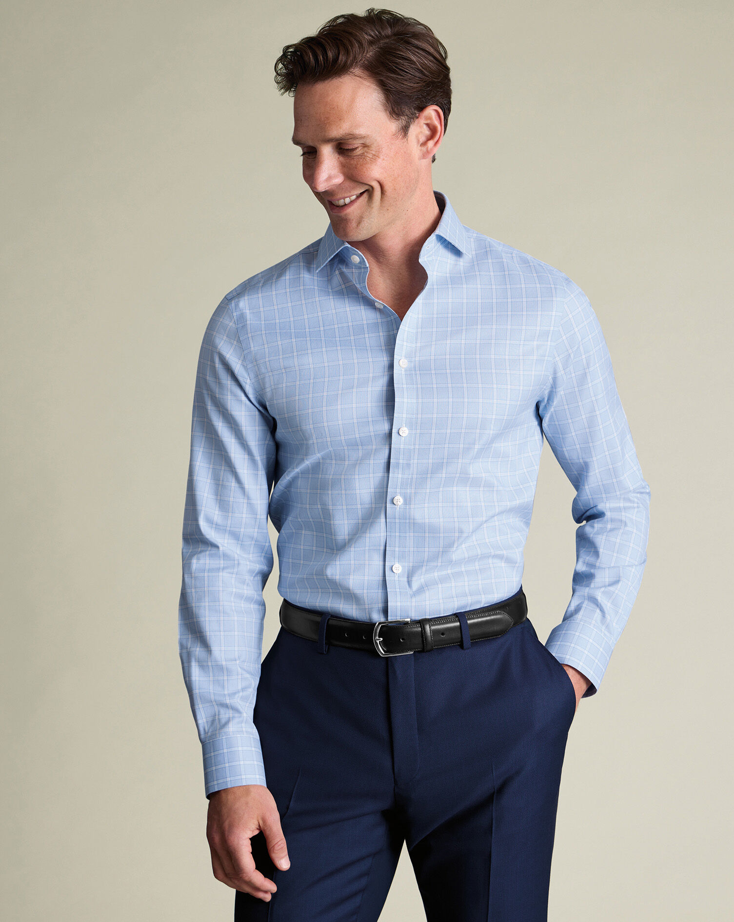 Non-Iron Twill Check Shirt - Sky Blue