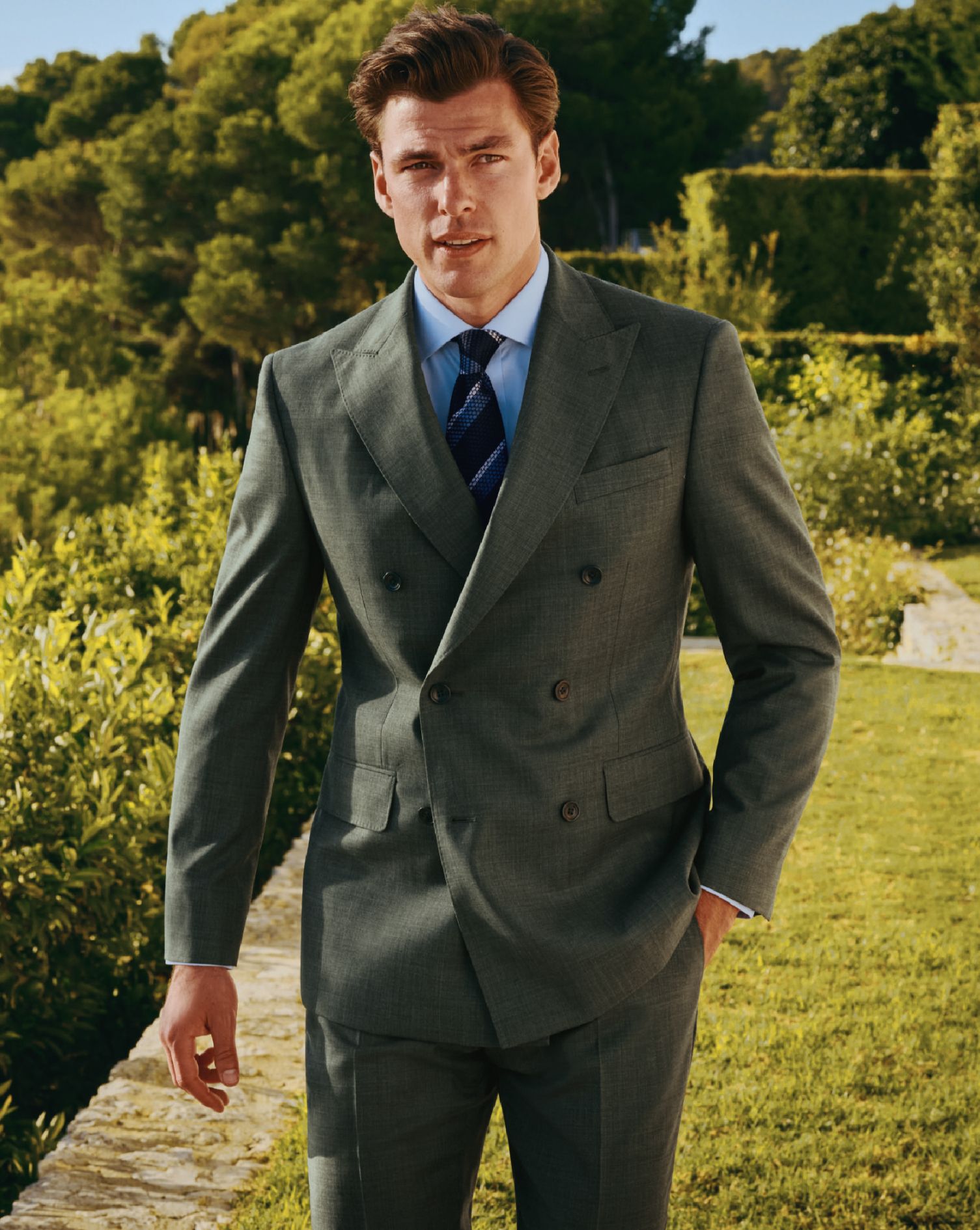 Double Breasted Ultimate Performance Sharkskin Suit - Forest Green