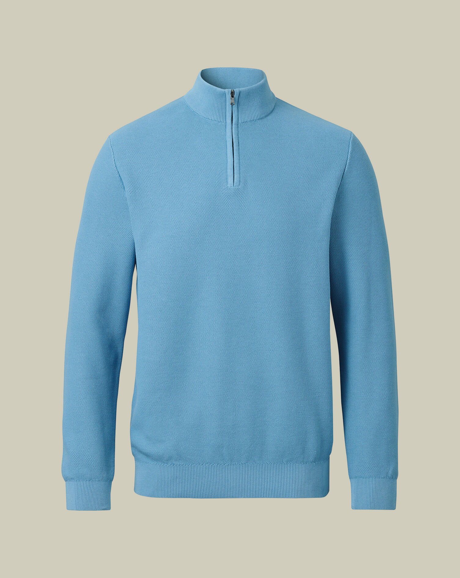 Honeycomb Cotton Quarter Zip Sweater - Ocean Blue