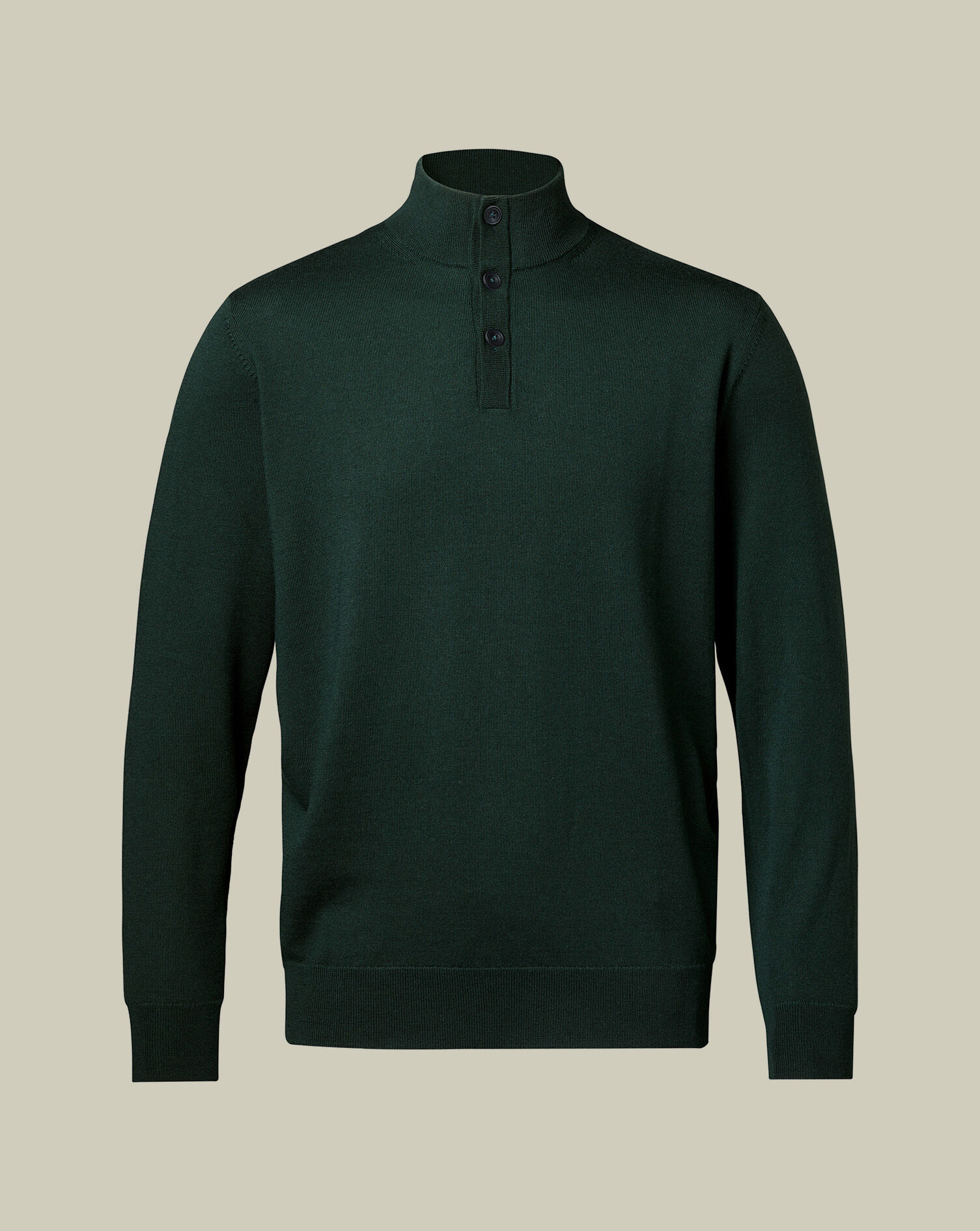 Merino Button Neck Sweater - Forest Green