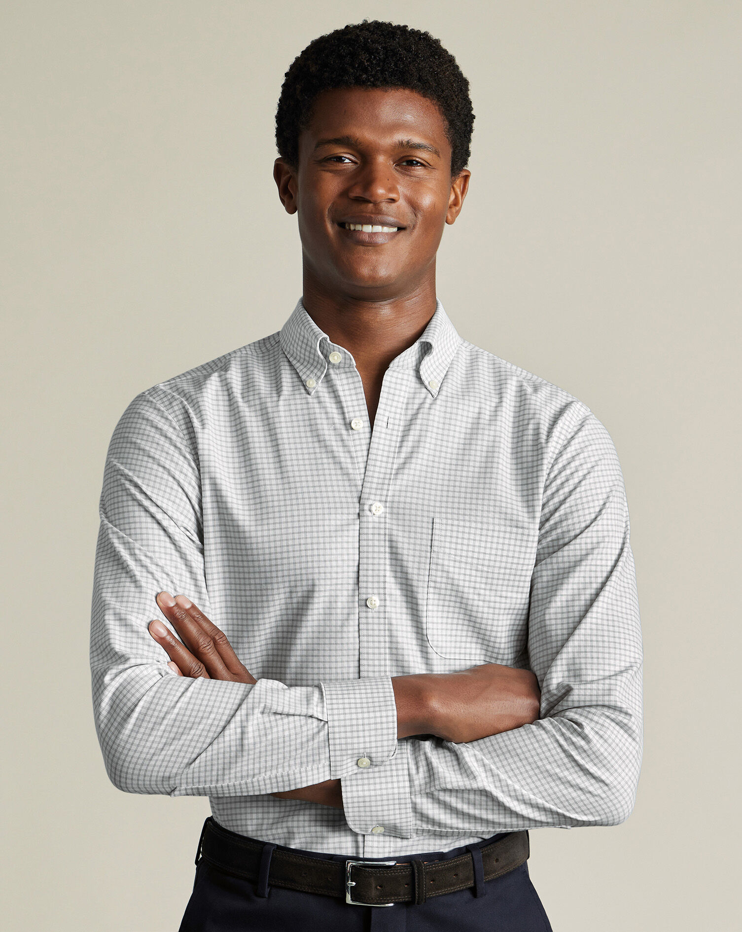 Non-Iron Stretch Oxford Shirt - Silver Gray