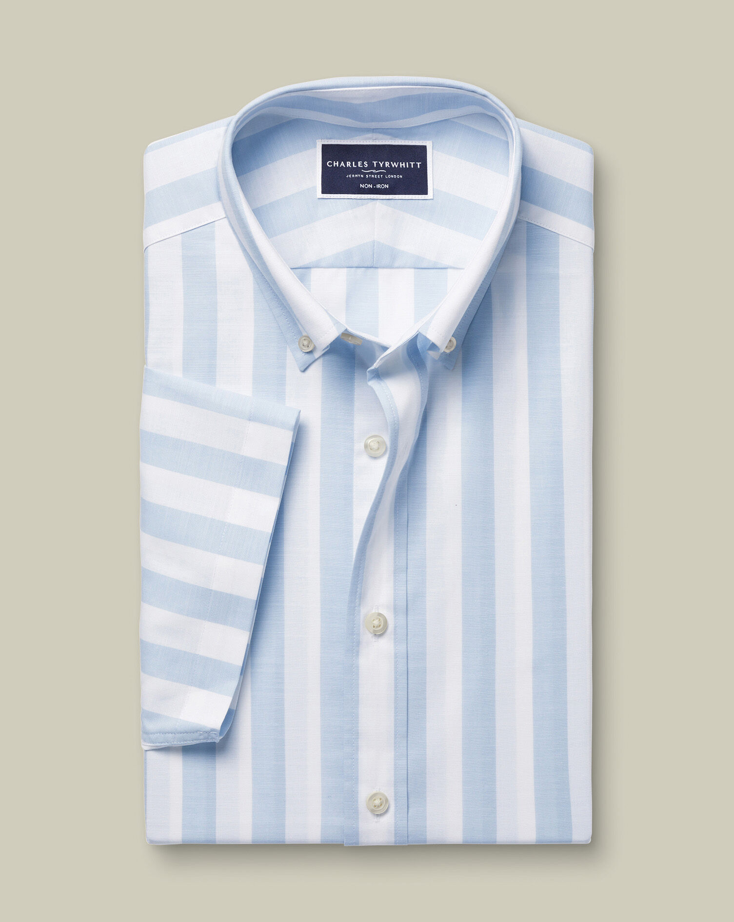 Non-Iron Stretch Poplin Slub Short Sleeve Shirt - Sky Blue