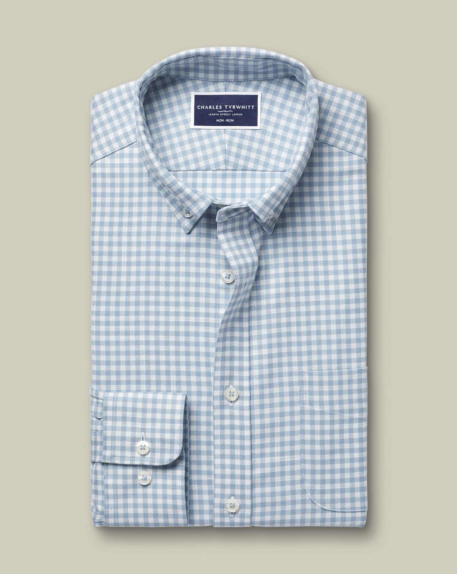 Non-Iron Twill Gingham Shirt - Light Blue