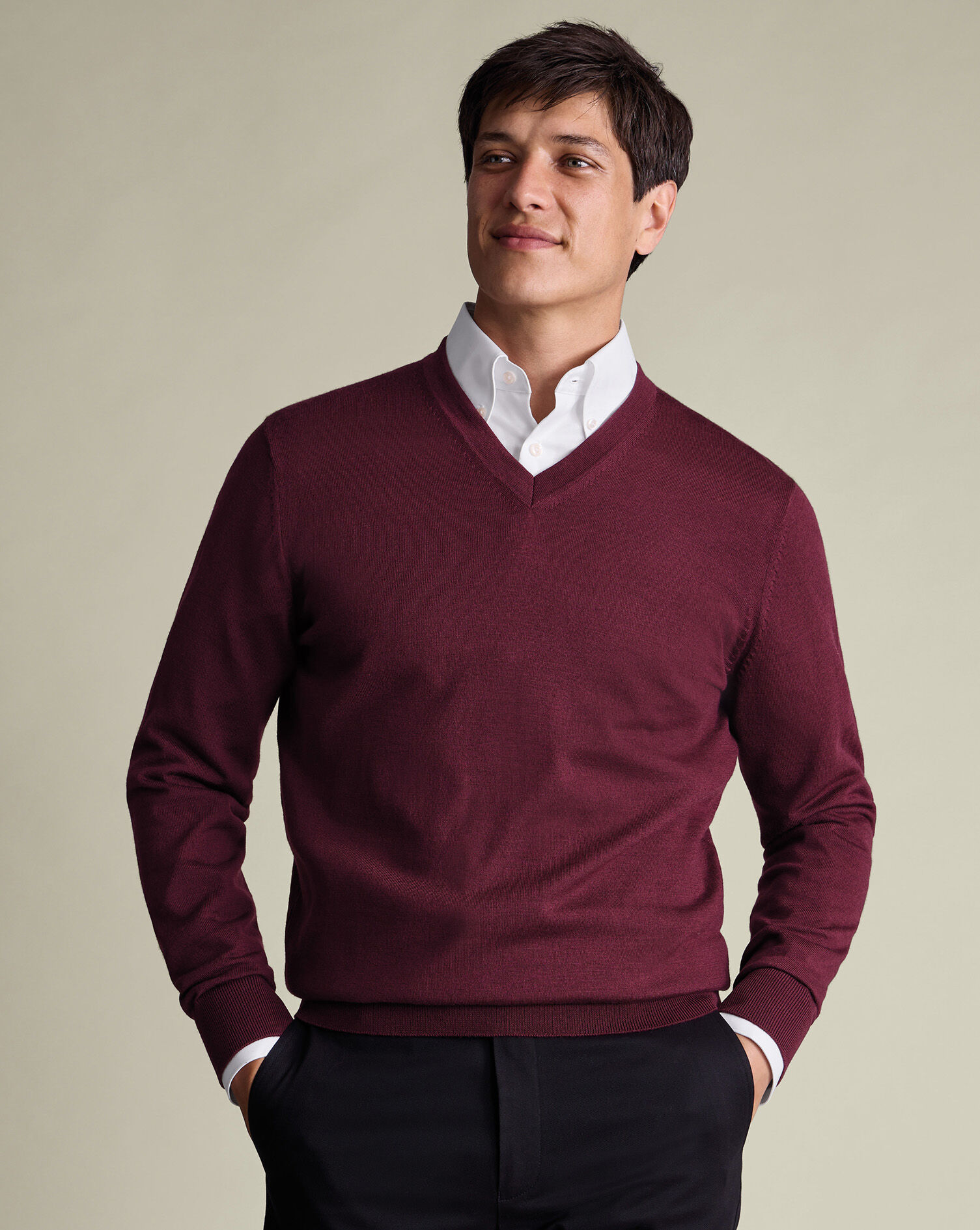 Pure Merino V-Neck Sweater - Burgundy