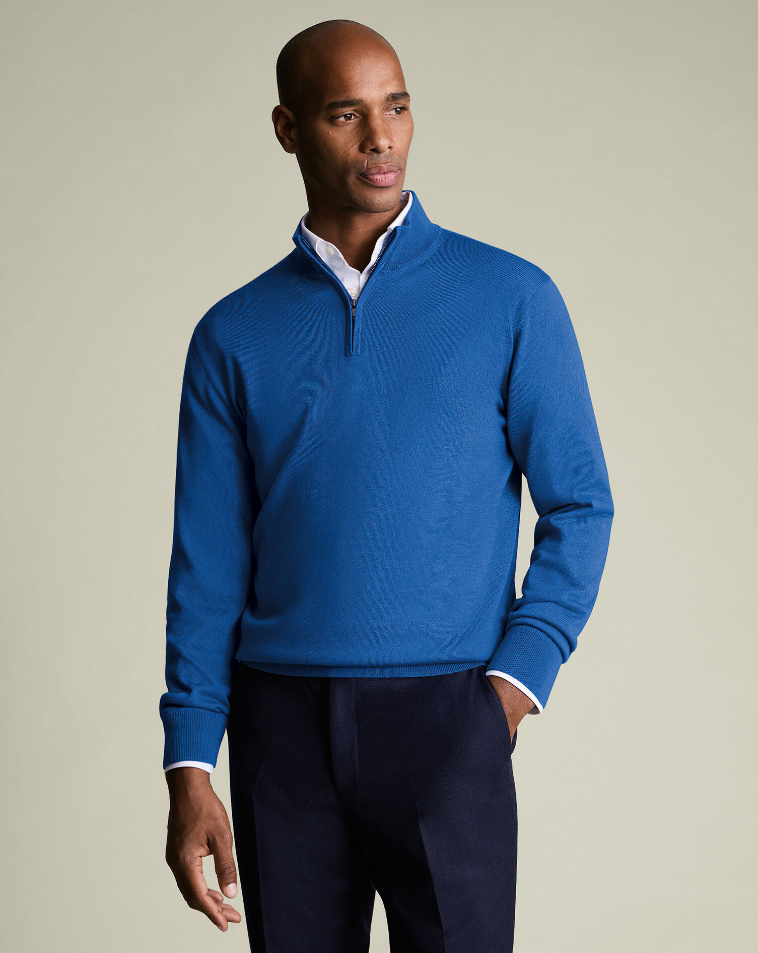 Pure Merino Quarter Zip Sweater - Cobalt Blue
