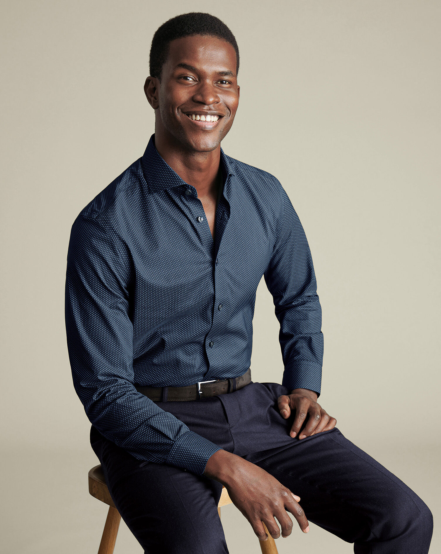 Non-Iron Performance Twill Geo Print Shirt - Petrol Blue