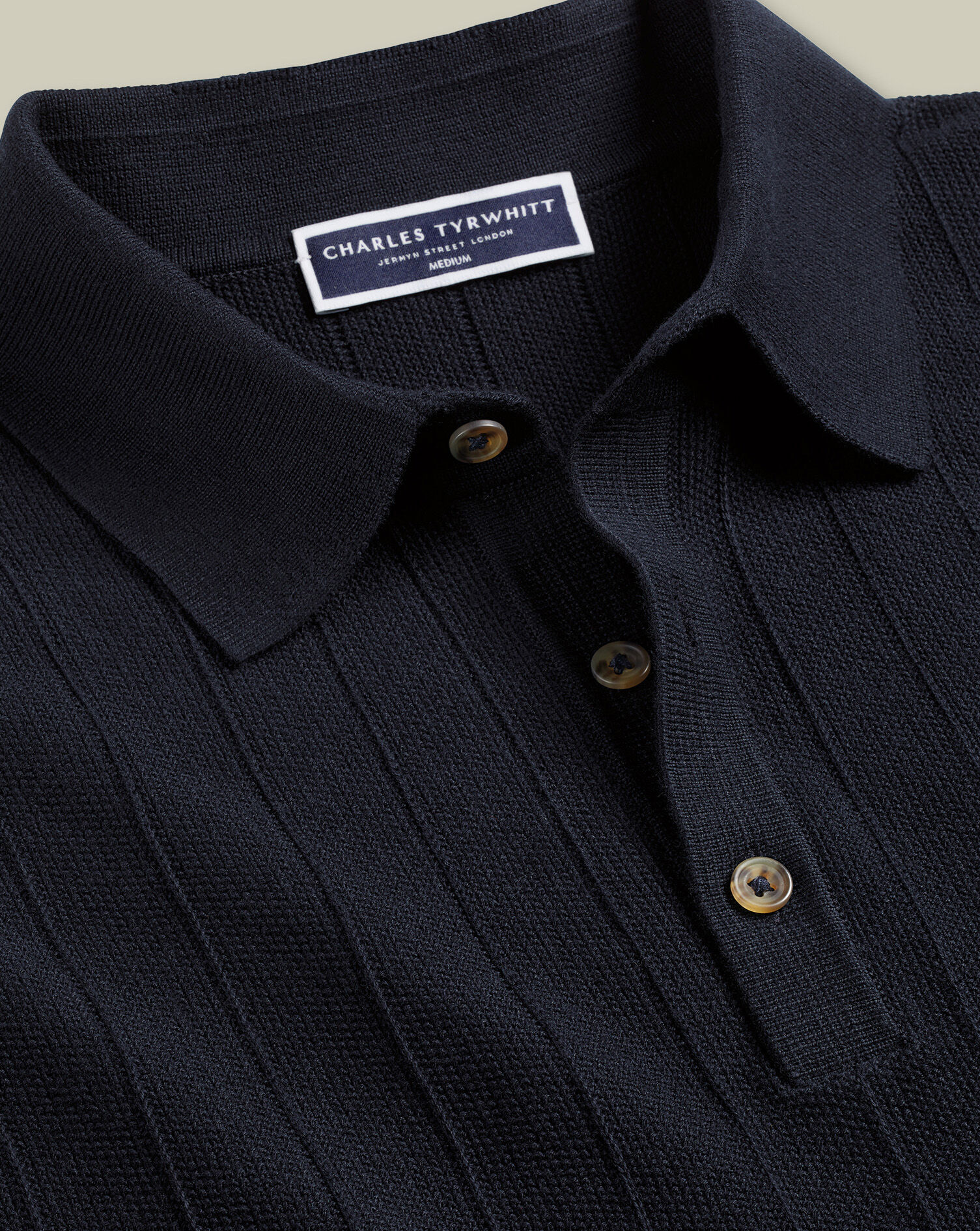 Cotton Textured Knitted Polo - Navy