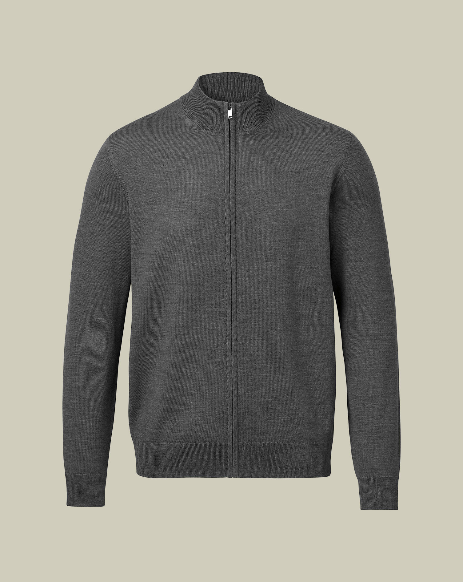 Pure Merino Full Zip Through Cardigan - Gray