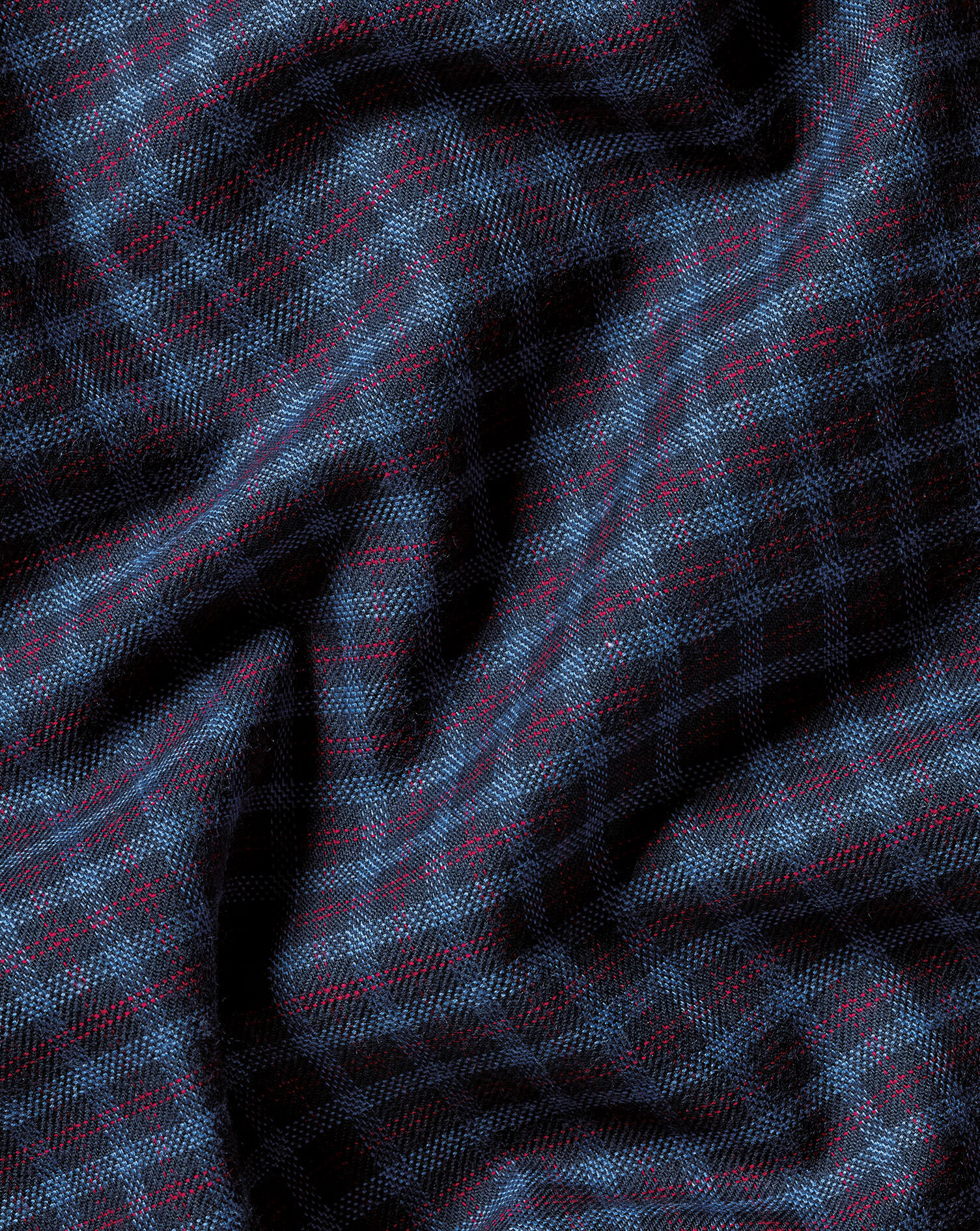Brushed Cotton Twill Check Shirt - Indigo Blue & Red