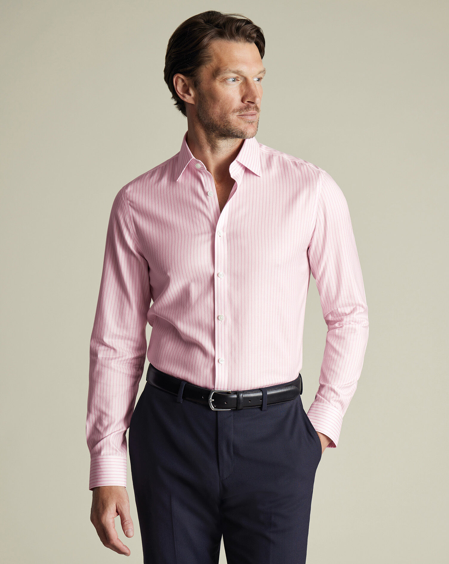Non-Iron Twill Stripe Shirt - Pink