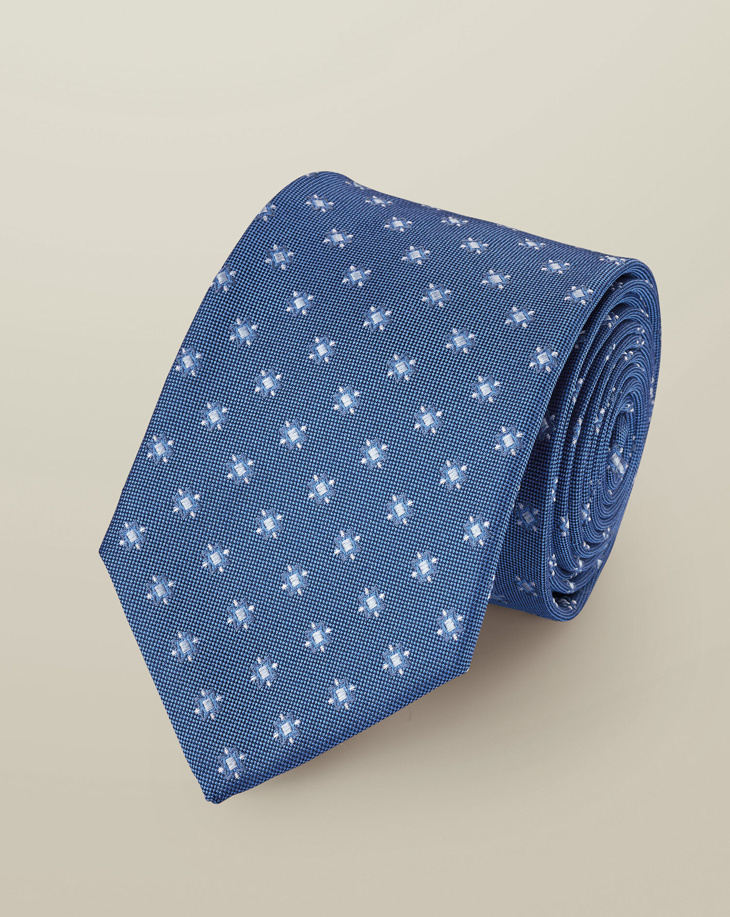 Silk Medallion Print Tie - Mid Blue