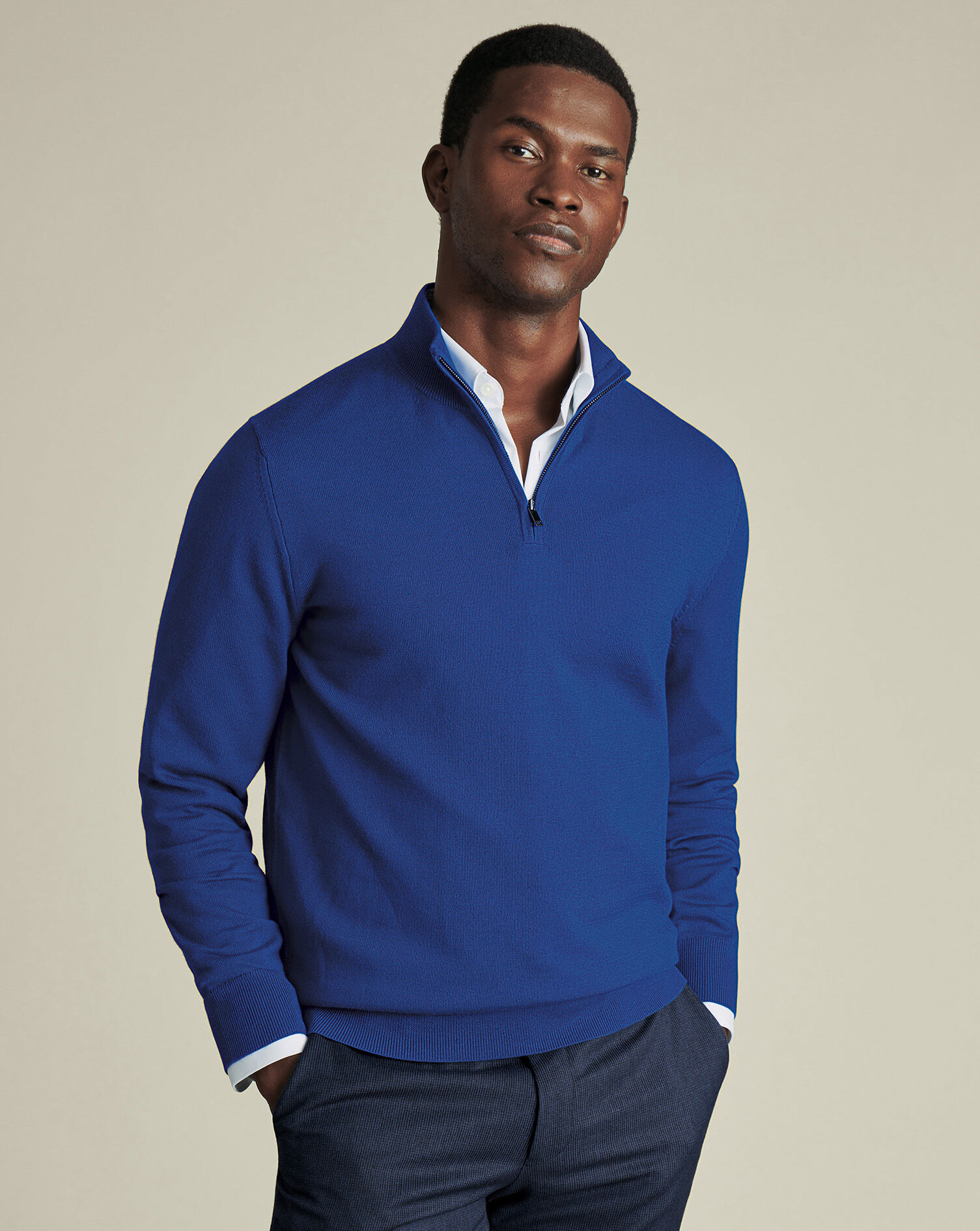 Merino Quarter Zip Sweater - Cobalt Blue