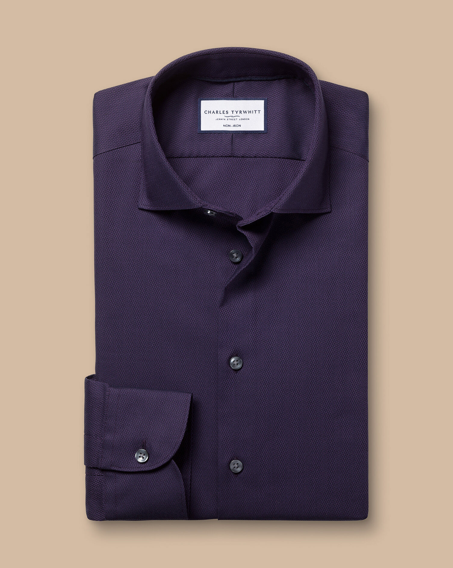 Semi-Spread Collar Non-Iron Stretch Texture Shirt - Purple