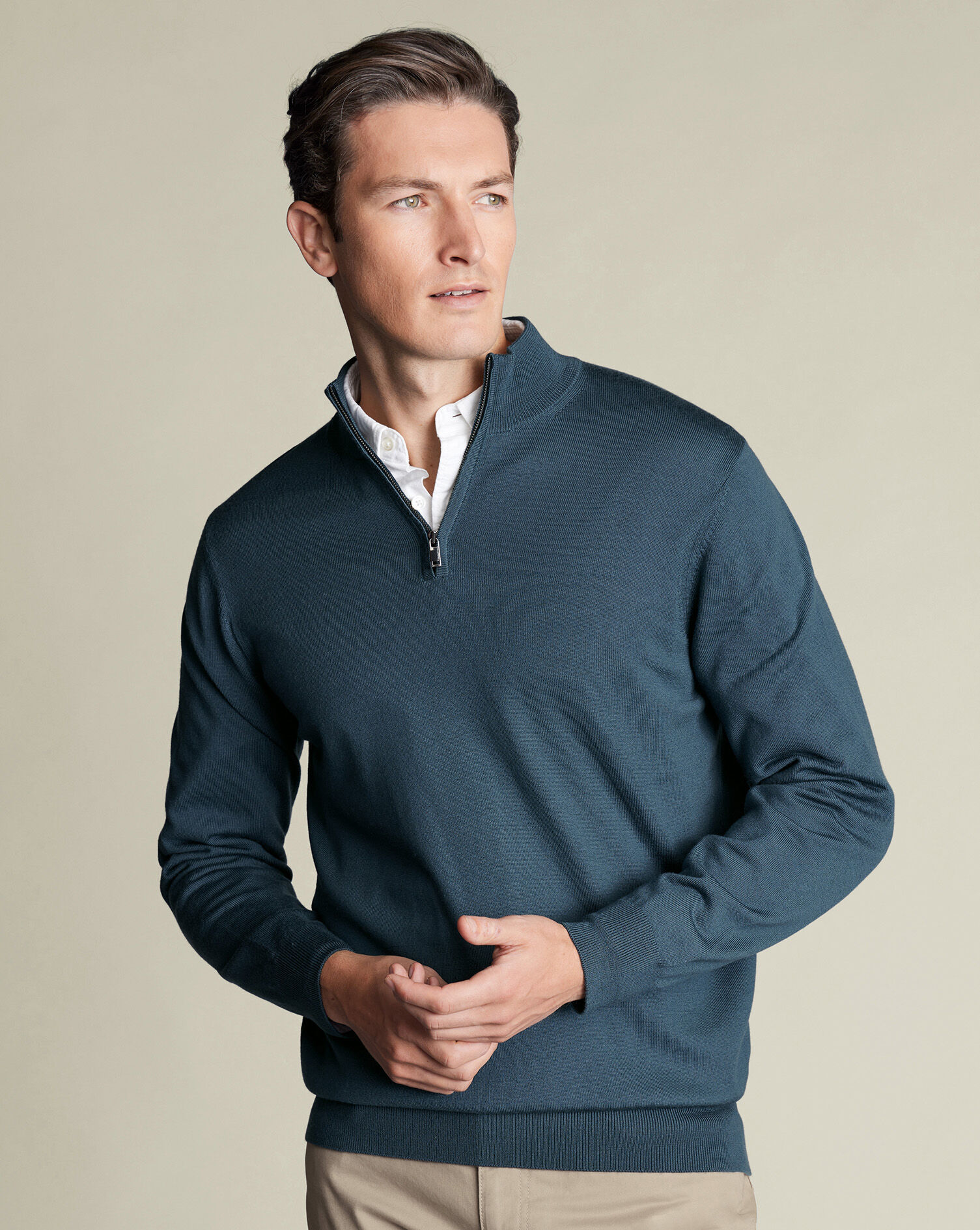 Merino Quarter Zip Sweater - Petrol Blue