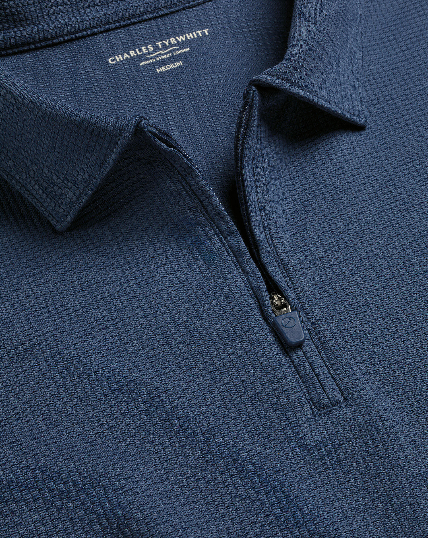 Performance Textured Zip-Neck Polo - Airforce Blue