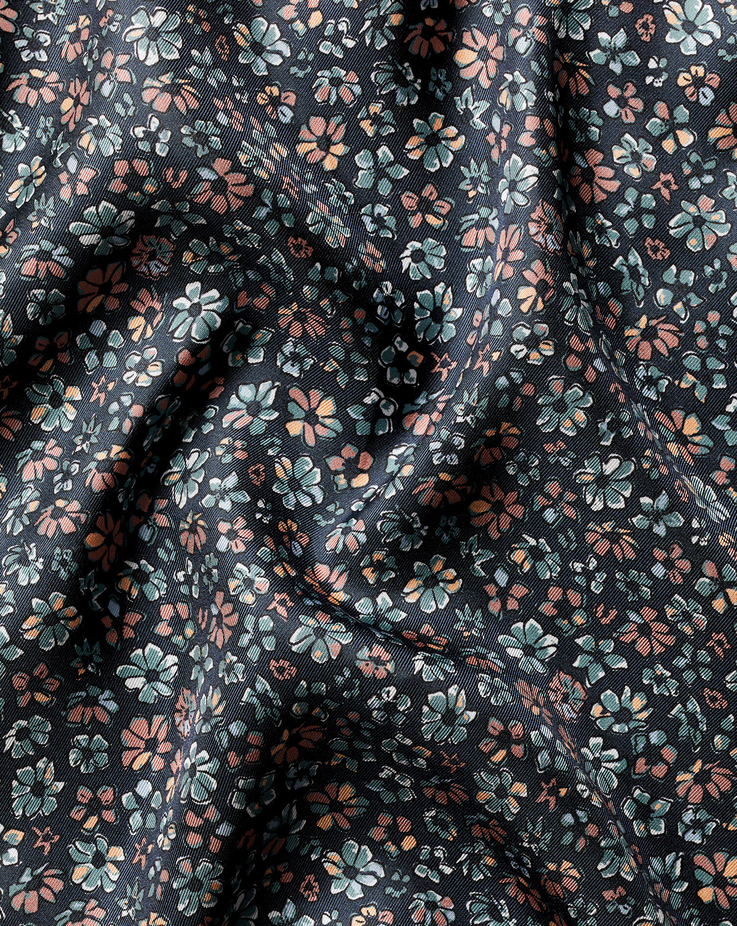 Silk Floral Print Pocket Square - Navy