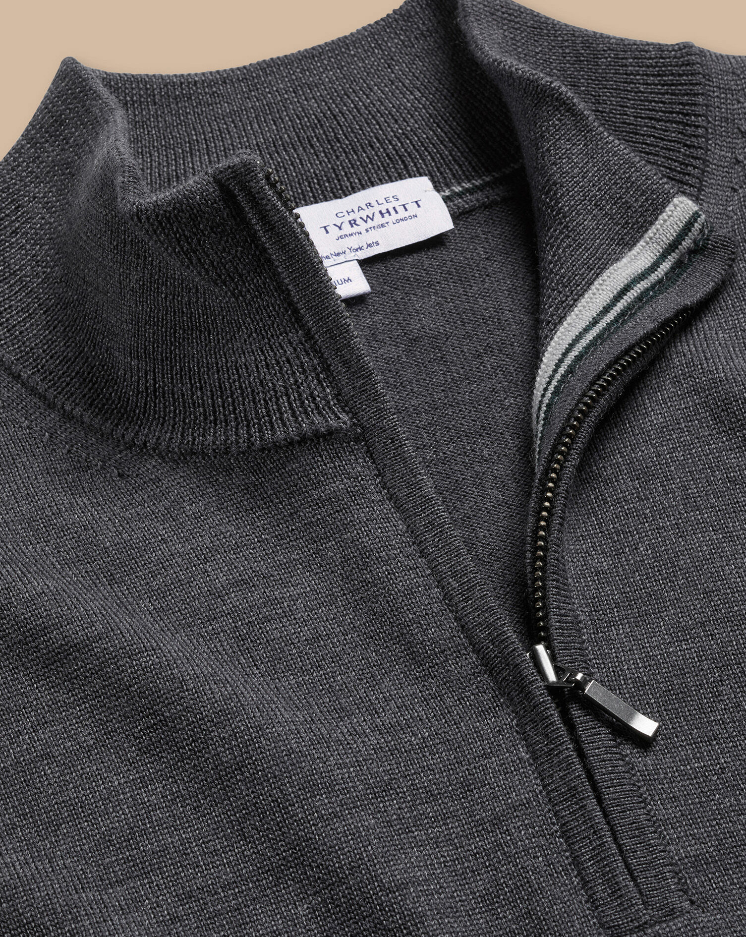 New York Jets Merino Quarter Zip Sweater - Gray