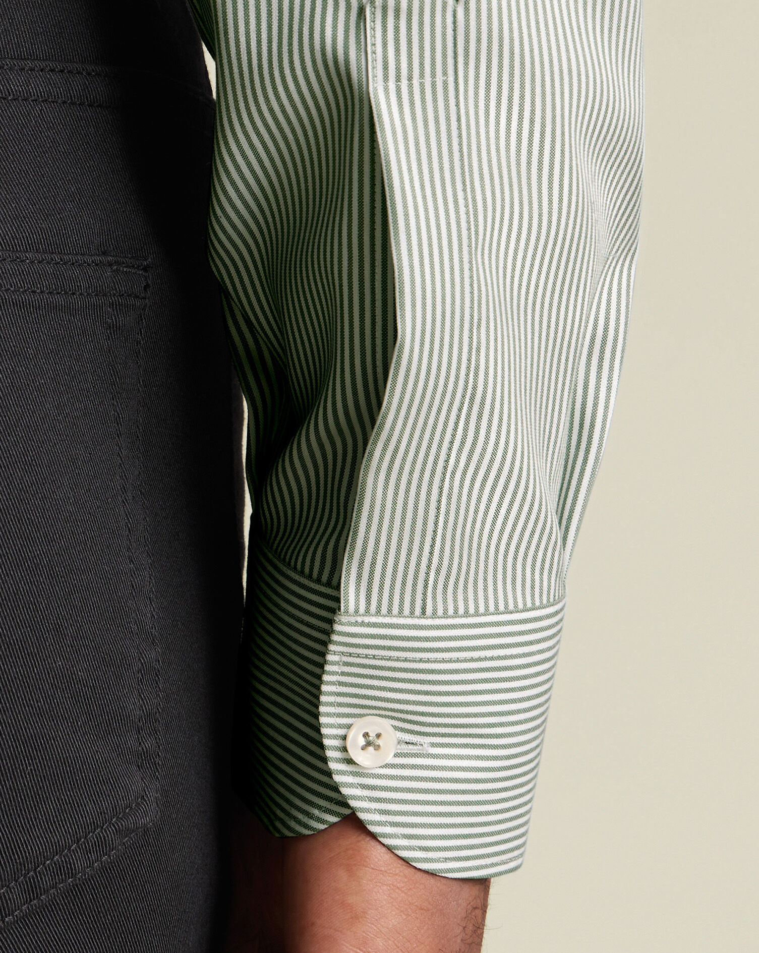 Button-Down Non-Iron Oxford Stripe Shirt - Olive