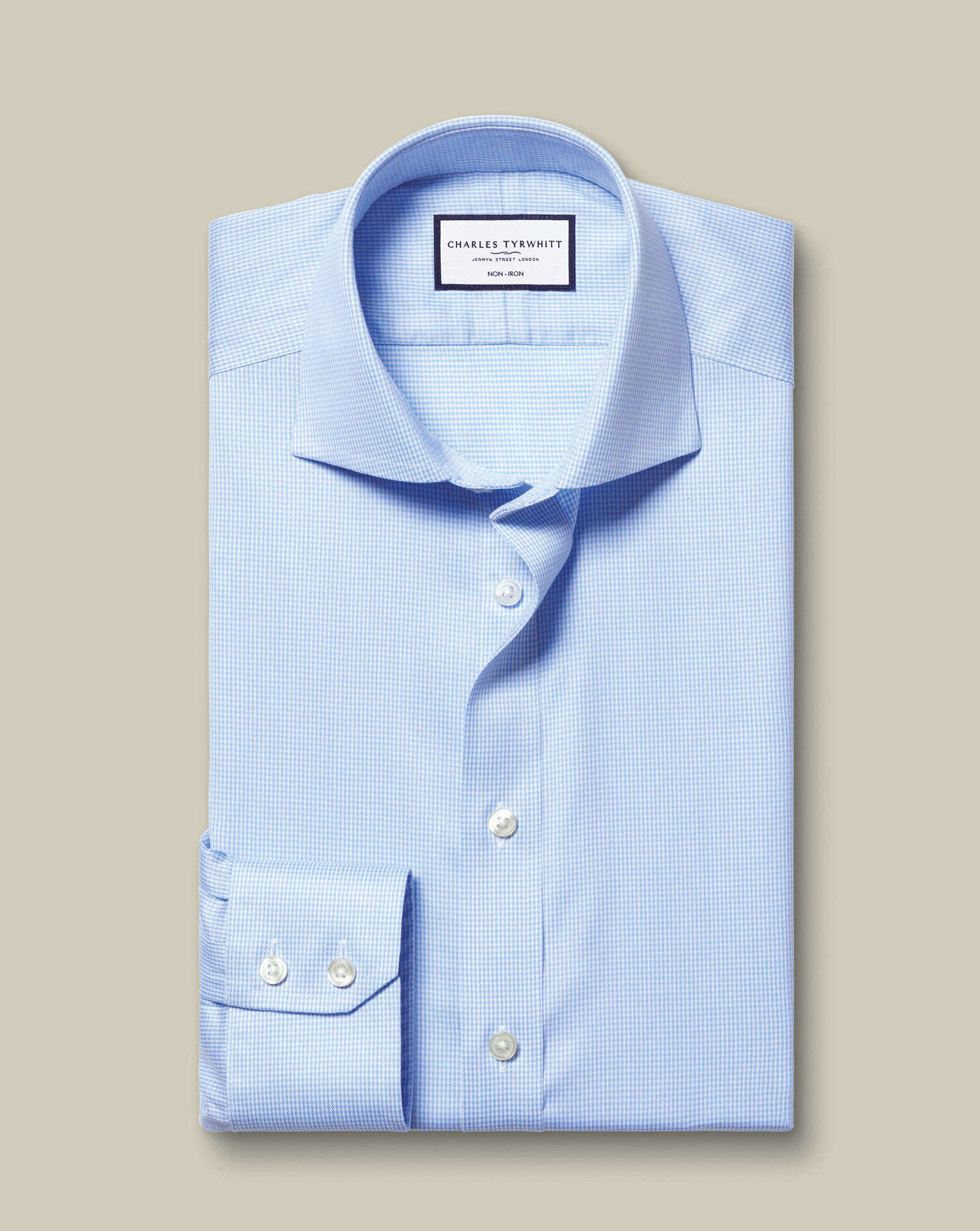 Spread Collar Non-Iron Puppytooth Shirt - Sky Blue
