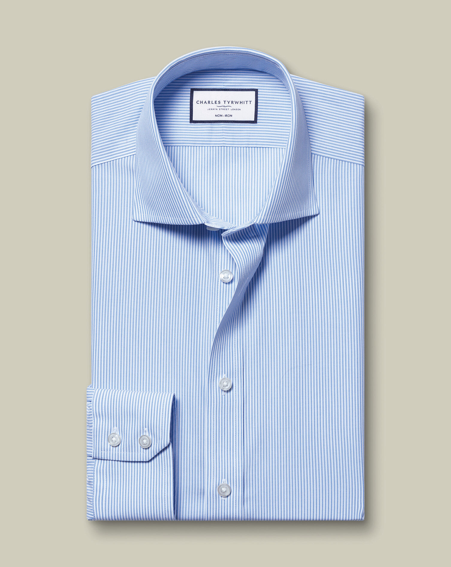 Spread Collar Non-Iron Poplin Bengal Stripe Shirt - Sky
